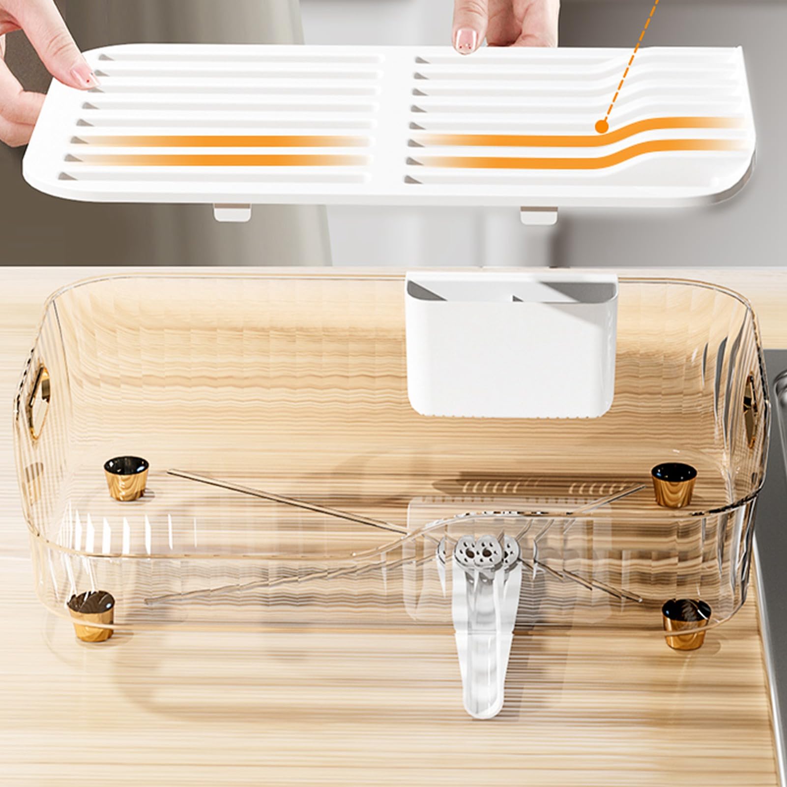 Abtropfgestell mit großer Kapazität, abnehmbarer Kunststoff-Geschirrtrockner mit Belüftungslöchern, schnell trocknend, minimalistisches Design, effiziente Geschirrentwässerung und Aufbewahrungslösung
