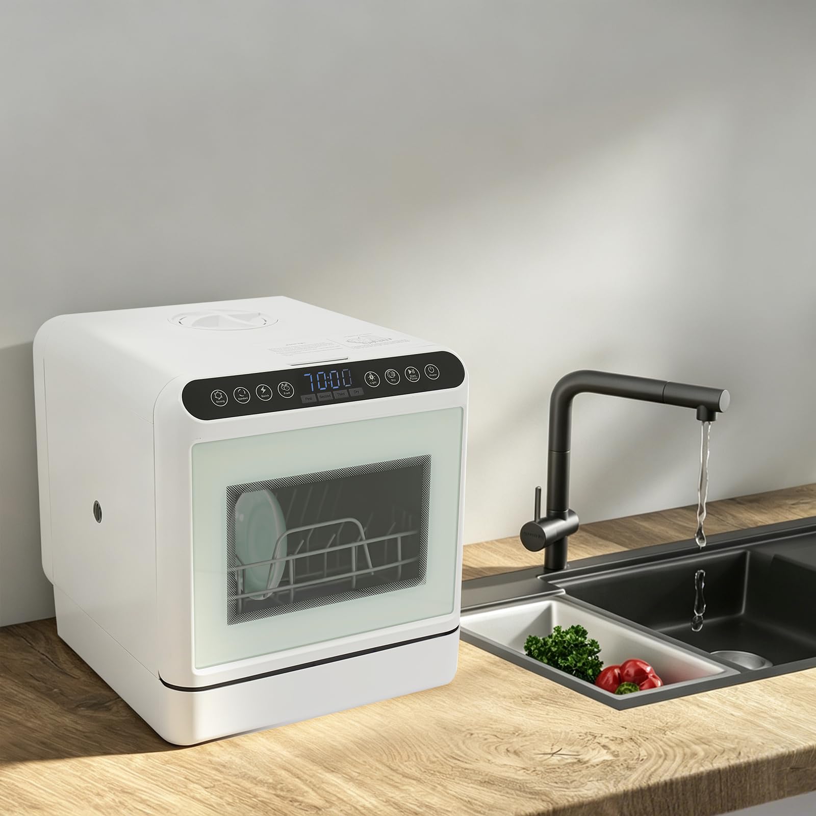Tischgeschirrspüler, 6L Wassertank Spülmaschine Touch Control & LED-Display