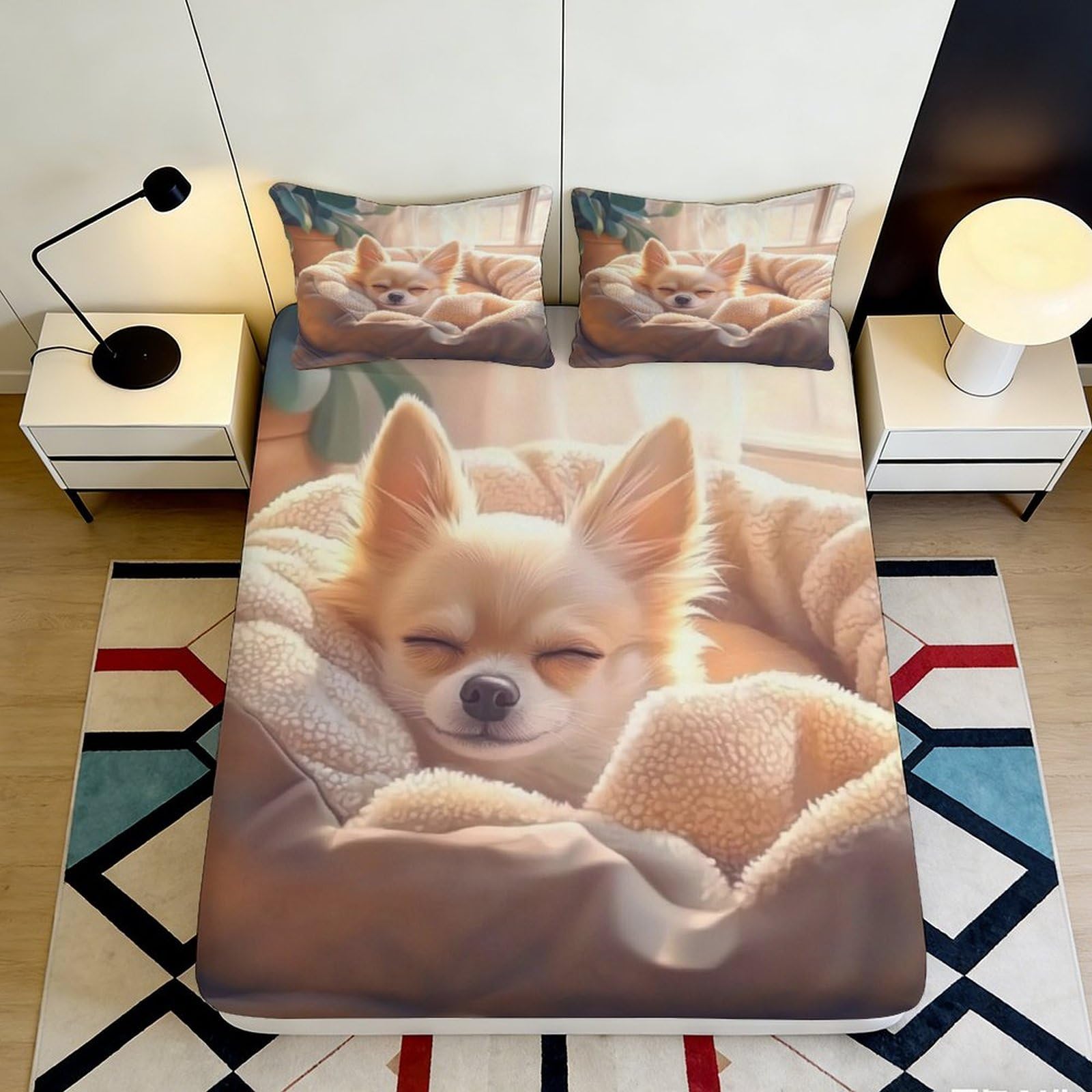 3D Printed Chihuahua Cozy Fitted Sheet Microfiber Soft Bed Cover for Bedroom Dorm Mattress Protection Decor 90x200x25cm