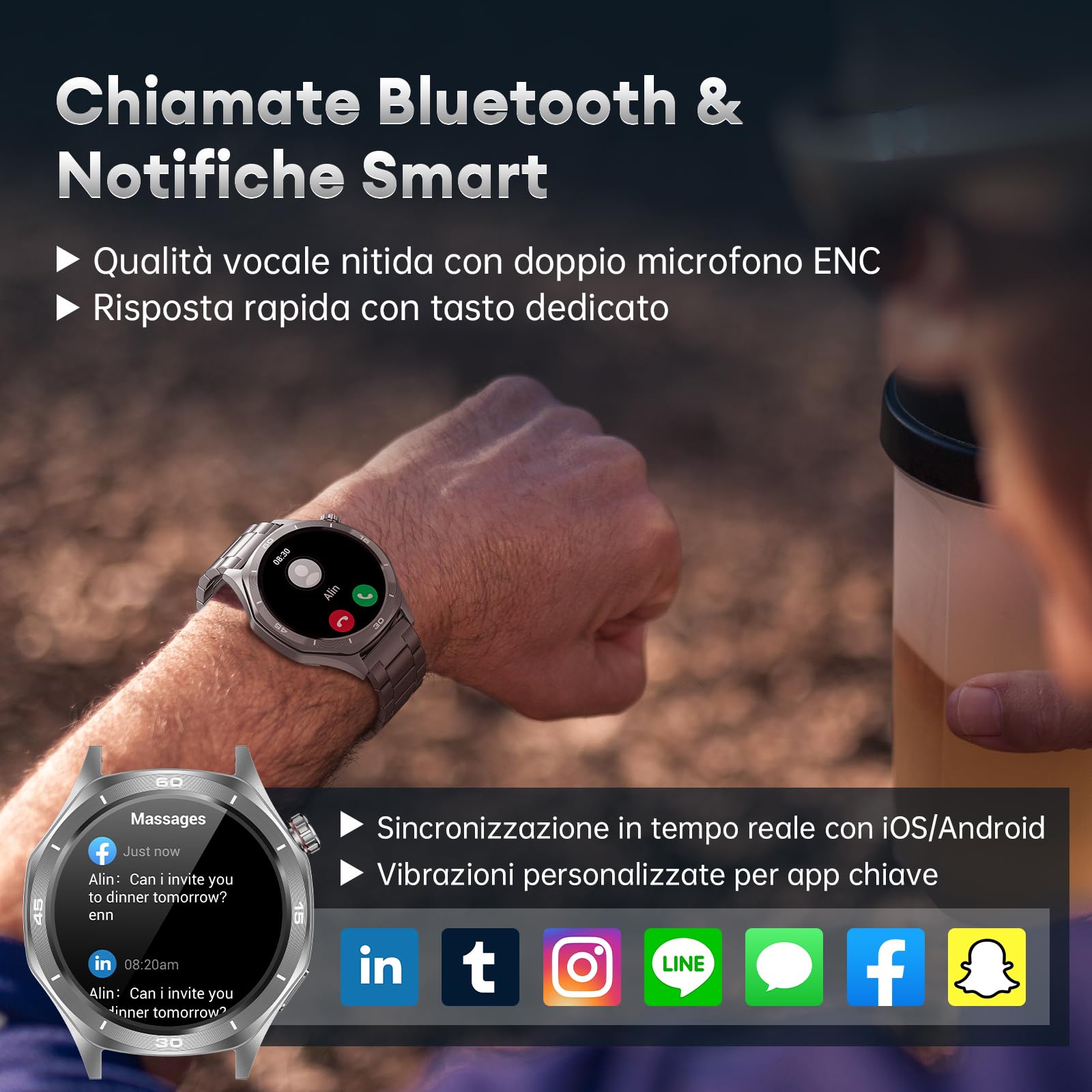 Orologio Smartwatch Uomo, 1,52'' Smart Watch Militare con Batteria 500 mAh/Impermeabile IP68/120+ Modalità Sport/Frequenza Cardiaca/SpO2/Sonno/Contapassi/2 Cinturini per Android iOS, Argento