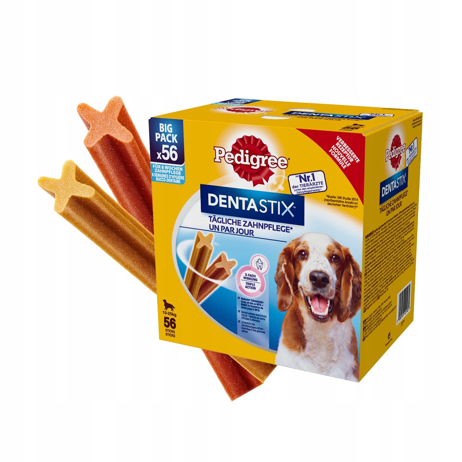 Pedigree Dentastix - Snack para la higiene bucal, Perro Mediano, 10 – 25 kg, Paquete de Reserva, 56 Varillas – 1440 g