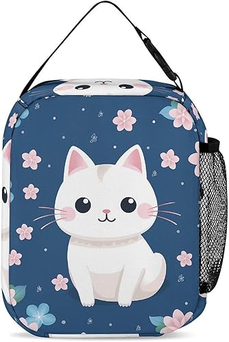 Miniatura 3 de Bolsa de almuerzo con aislamiento japonés con diseño de gato lindo para mujeres y hombres, reutilizable, bolsa de mano para el trabajo y viajes