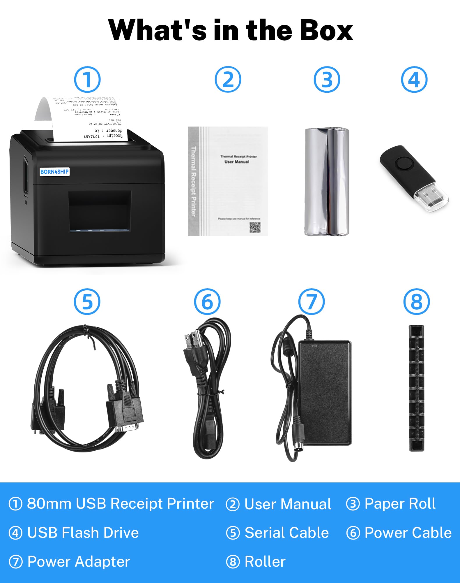 Impresora de Recibo Térmica, 80mm POS Impresora de Ticket Térmica con Puerto USB Ethernet Serial - Corte Automático – Compatible con Win, Mac, Linux, V330M,Negro Profundo
