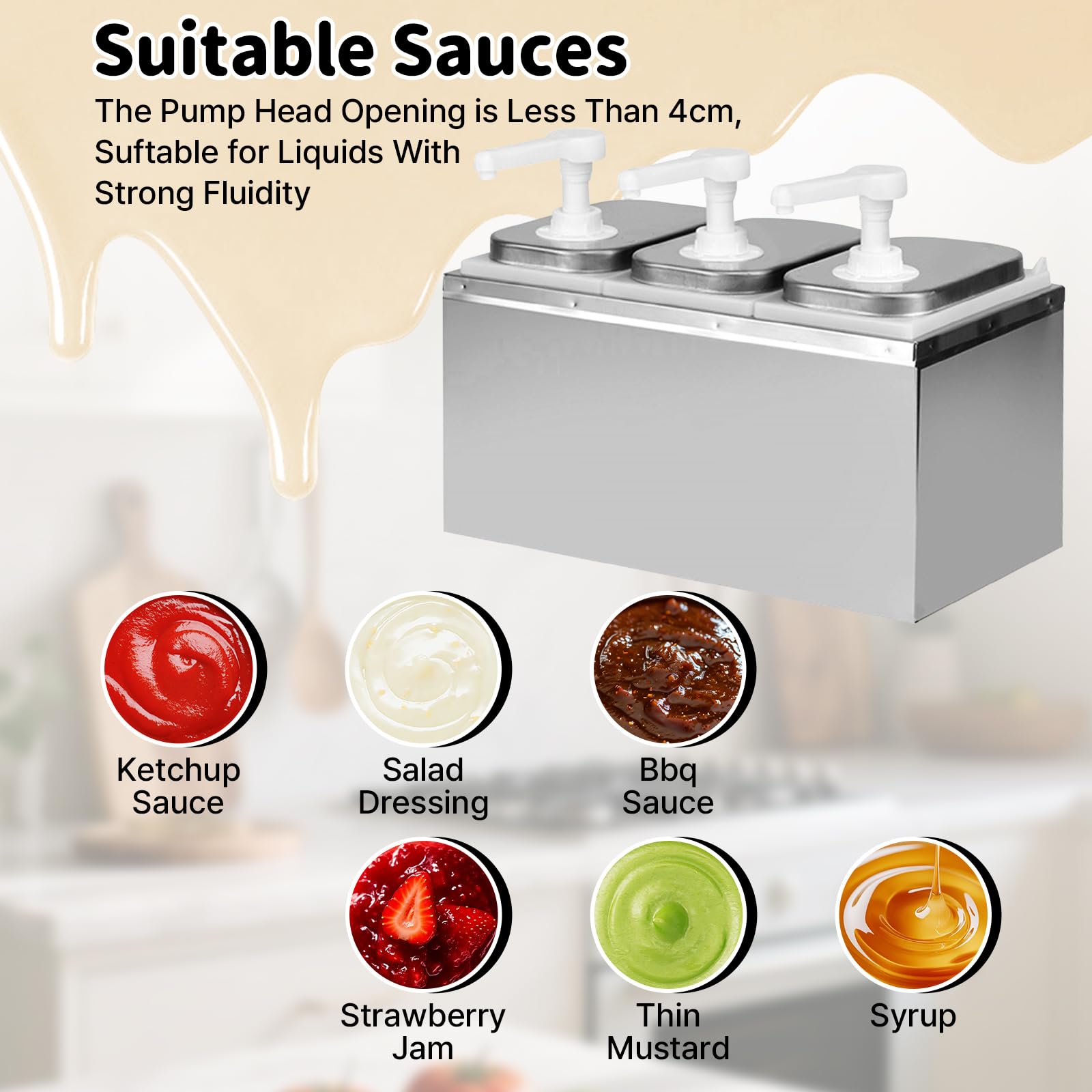 Distributore di salsa da 6 l, 3 x 2 l, erogatore di salse per ketchup | condimento per insalata, mayo, miele, salsa di soia, aceto, pompa dosatrice per cucina ristorante – 6 pompe