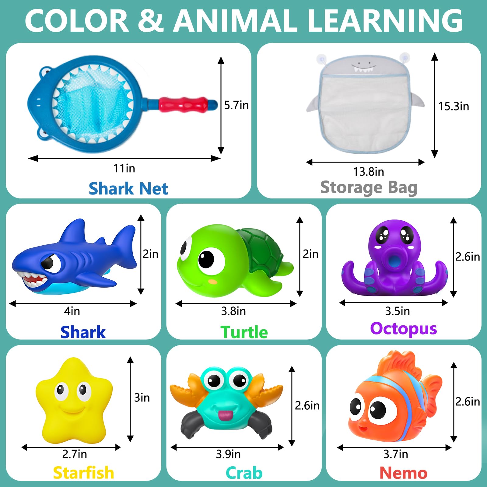 Juguetes de baño sin moho sin agujeros para niños de 1 a 3 años, juguetes de agua para bebés y niños pequeños, juguetes de baño de animales del océano para bañera, ducha, playa, piscina, mesa 6