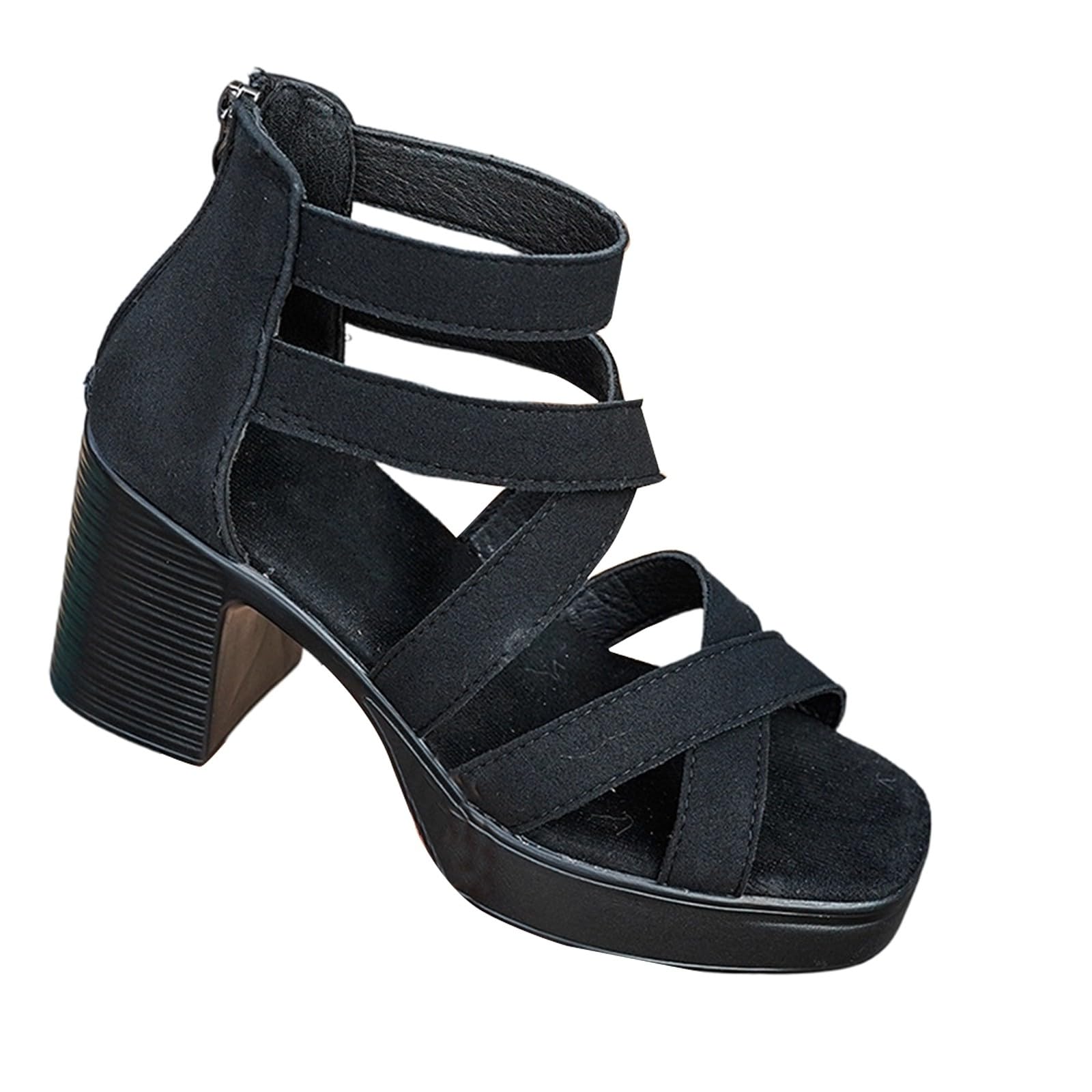 Sandalo da Donna a Bocca - di Pesce con Tacco Alto Scarpe Estive Classiche Ed Eleganti Sandali con Tacco Alto a Blocco per Donna, Nero, Ideali per Lavoro, Tempo Libero E Occasioni Speciali