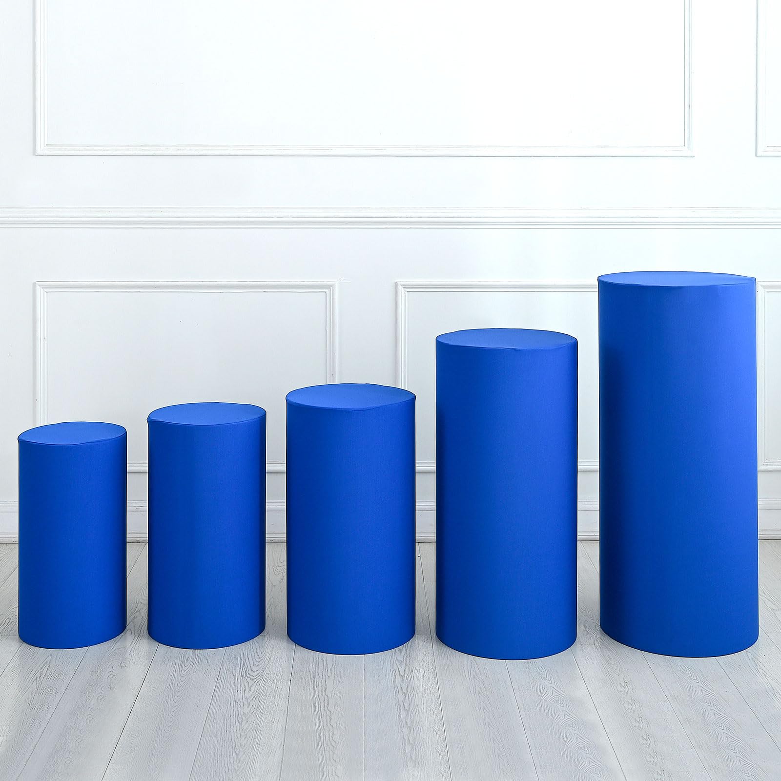 QUARKZMAN Juego De 5 Fundas Para Soporte Cilíndrico De Spandex Azul Zafiro, Funda Para Soporte De Pedestal Para Decoración De Fiestas, Solo Contiene Fundas Cilíndricas (Tela Elástica)
