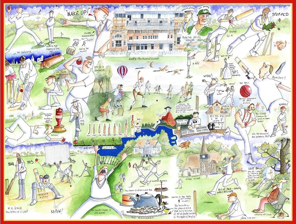 1000 Piece Jigsaw Puzzle - Cricket by Tim Bulmer - Comical 1000 Piece Puzzles for Adults Colorful Jigsaw Puzzle 66cm X 50cm Funny Sports Jigsaw Puzzles