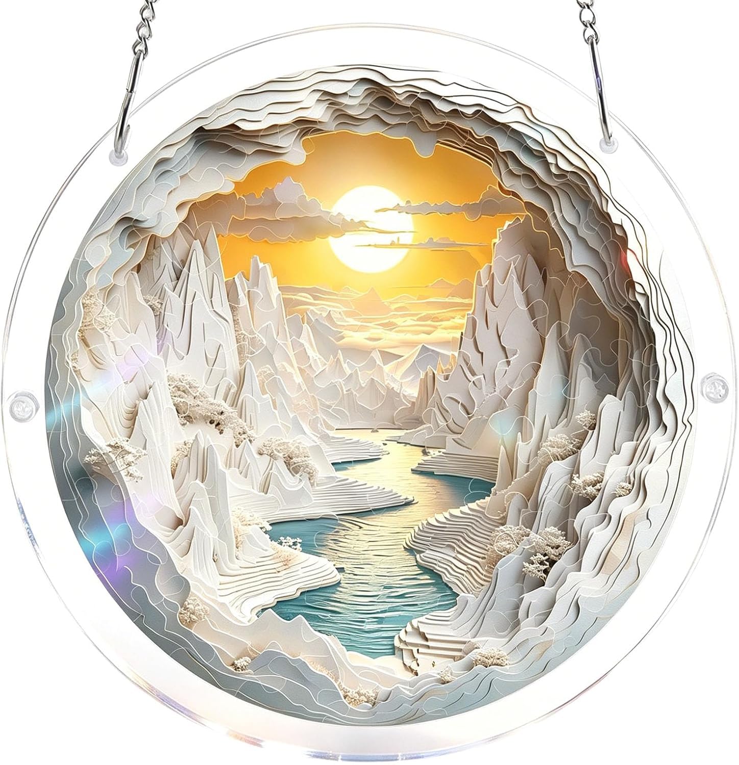 Snow Mountain Sunrise Acrylic Jigsaw Puzzles Suncatcher, 8.9 Inch Window Hanging Suncatcher Acrylic Puzzle, DIY Home Decor Art Gift