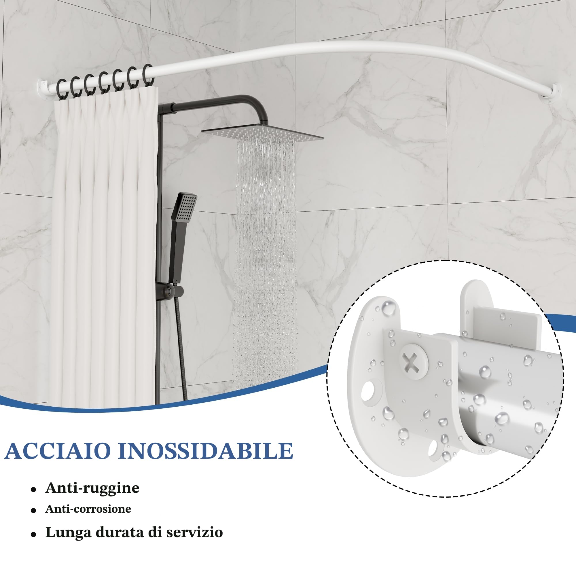 SAYAYO Bastone per Tende da Soffitto Acciaio Inox Supporto Bianco 28mm 2 Pezzi