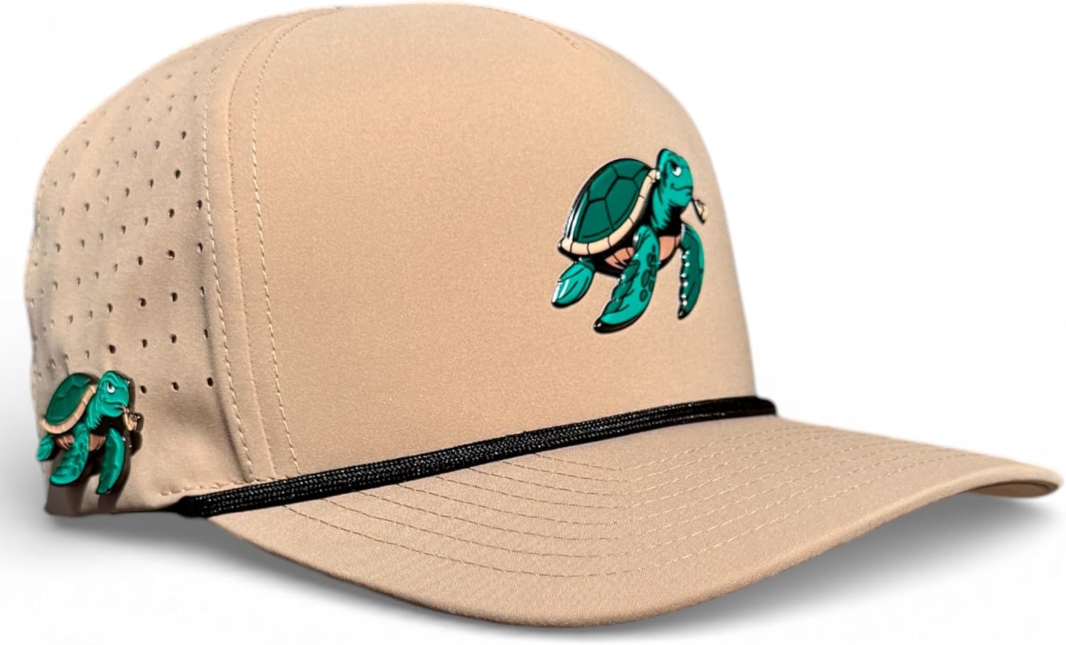 Logie Joe's Salty Turtle Golf Hat | Snapback Cap | Built-in Magnetic Ball Marker Holder + Marker Included | Adjustable | One Size | Sea Turtle Beige