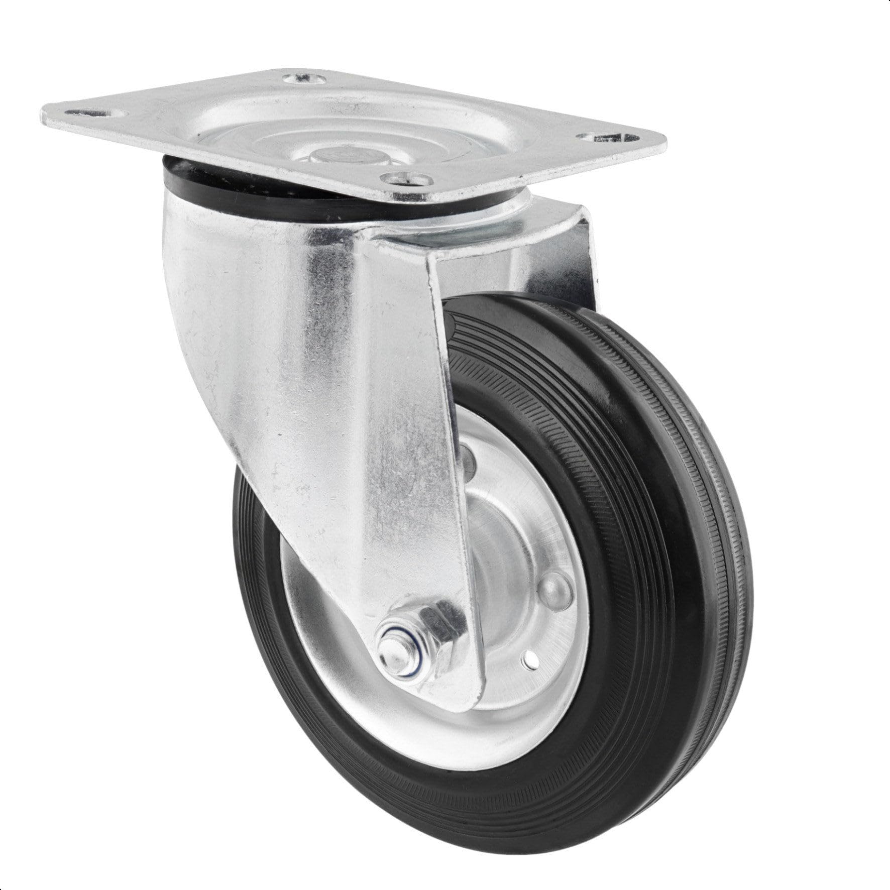 WAGNERSoft Swivel Castor, Diameter 160 mm, Height 200 mm, galvanised Steel Rim, Solid Rubber, mounting Plate 110 x 140 mm, Load Capacity 150 kg, 04616001
