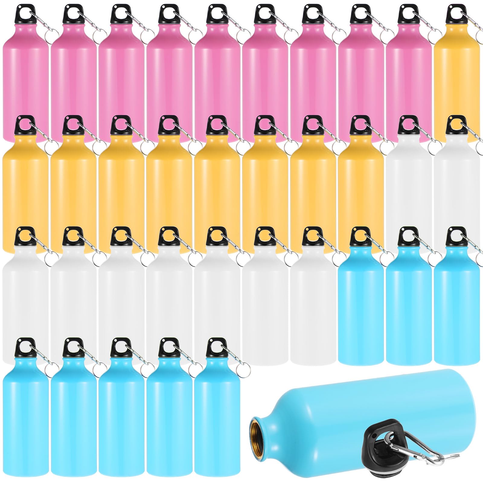 36 Bottiglie Acqua In Alluminio Mifoci – 600 Ml, Riutilizzabili, Leggere, A Prova Di Perdite, Con Clip, Per Campeggio, Sport, Viaggi (rosa, Blu, Bianco, Giallo) - 2