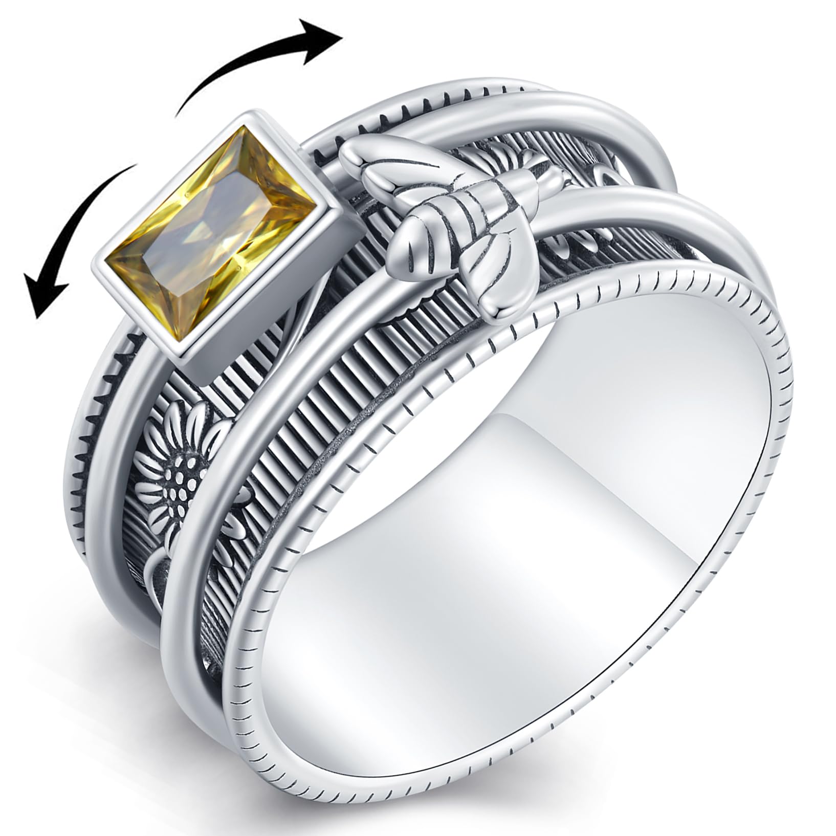 Daixiya Bee Fidget Ring Men 925 Sterling Silver Spinner Anxiety Fidget Rings for Women Bee Jewelry Gifts (9)