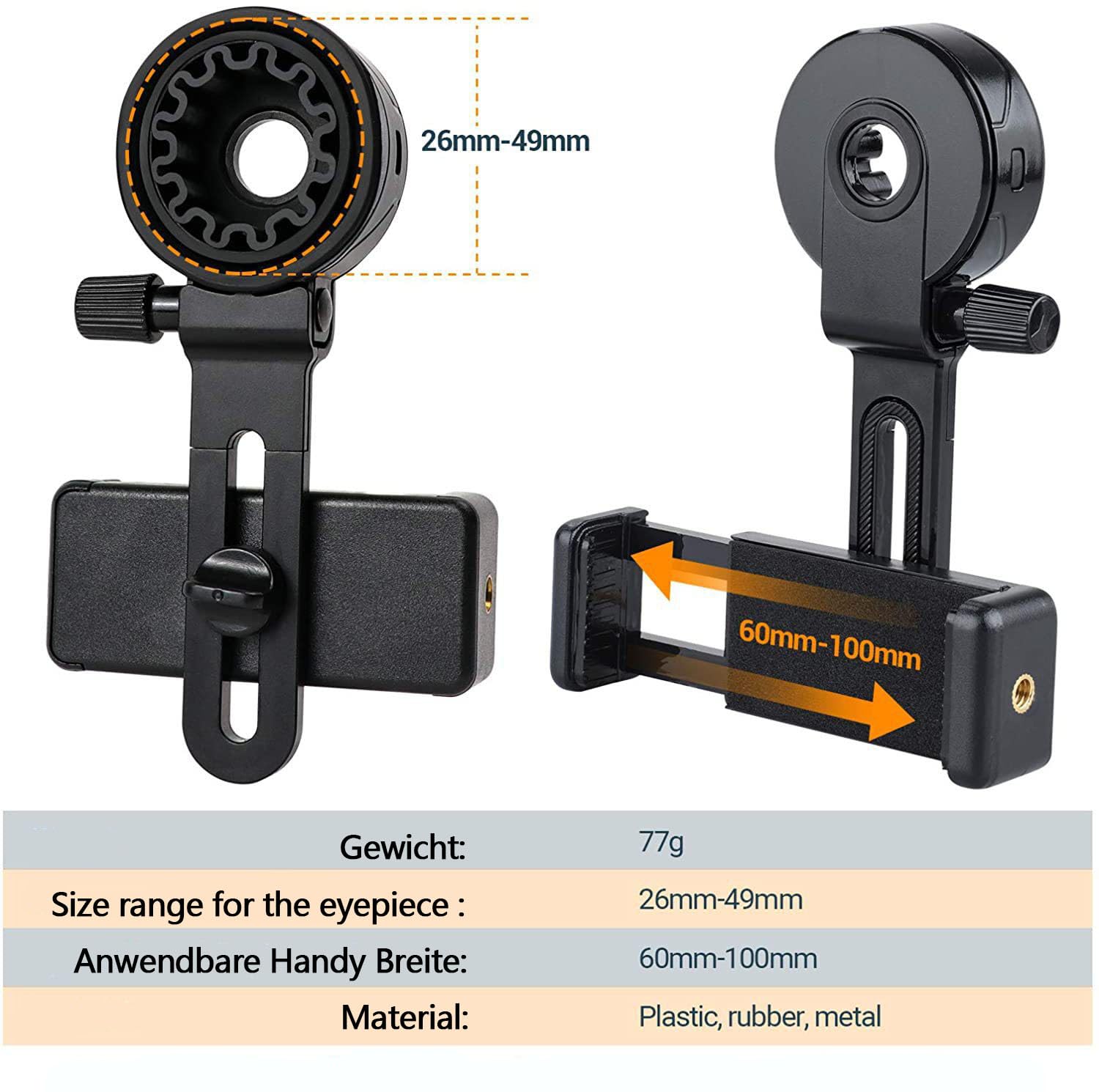 CAM2 Adattatore per telefono telescopico, cannocchiale, binocolo compatibile, monoculare, microscopio, telescopio, supporto per smartphone, installazione semplice, regolabile, clip regolabile per