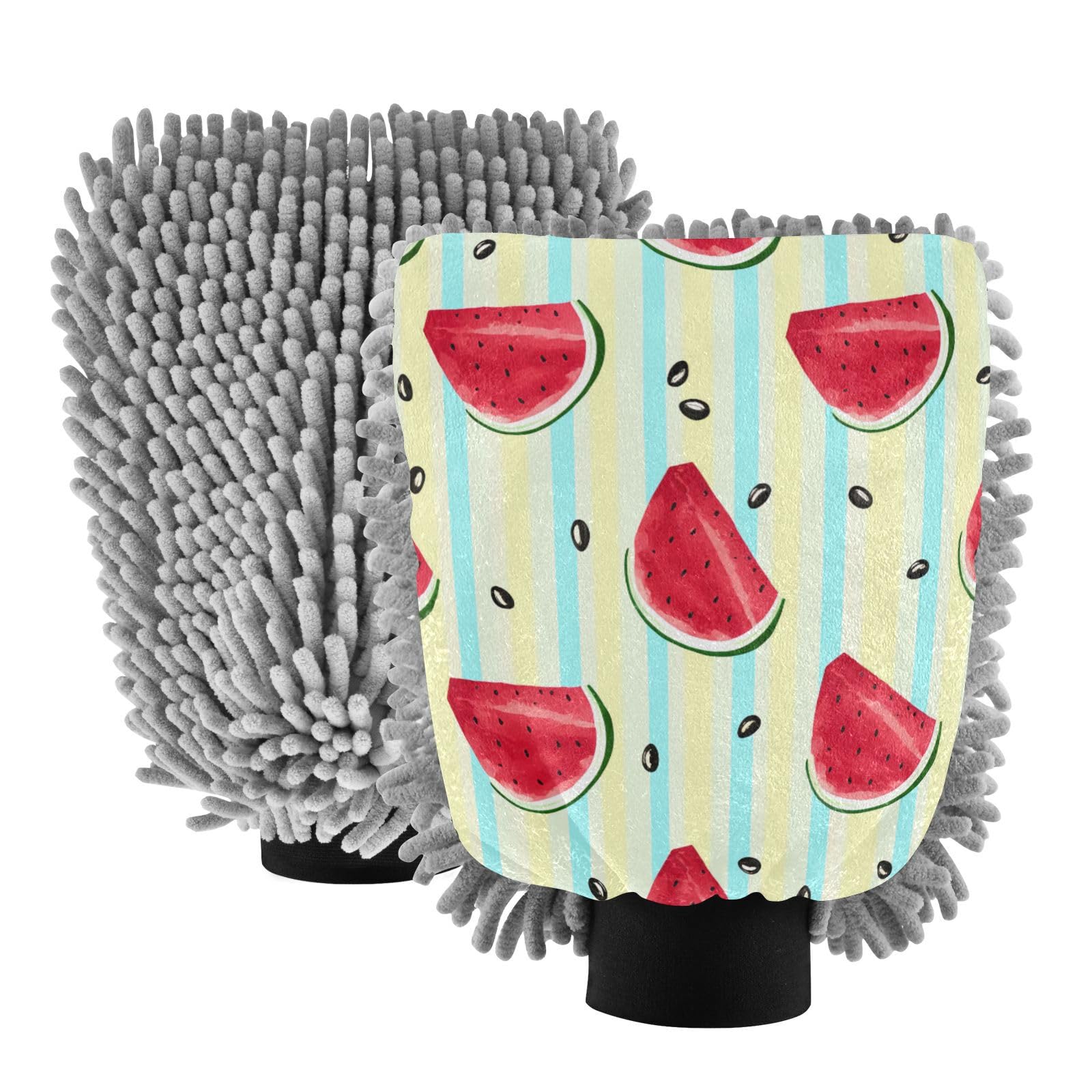 STAYTOP Watermelon Car Wash Mitt Microfiber, 2Pcs Scratch Free Lint-Free, Premium Chenille Microfiber Mitt Car Wash Brush-M
