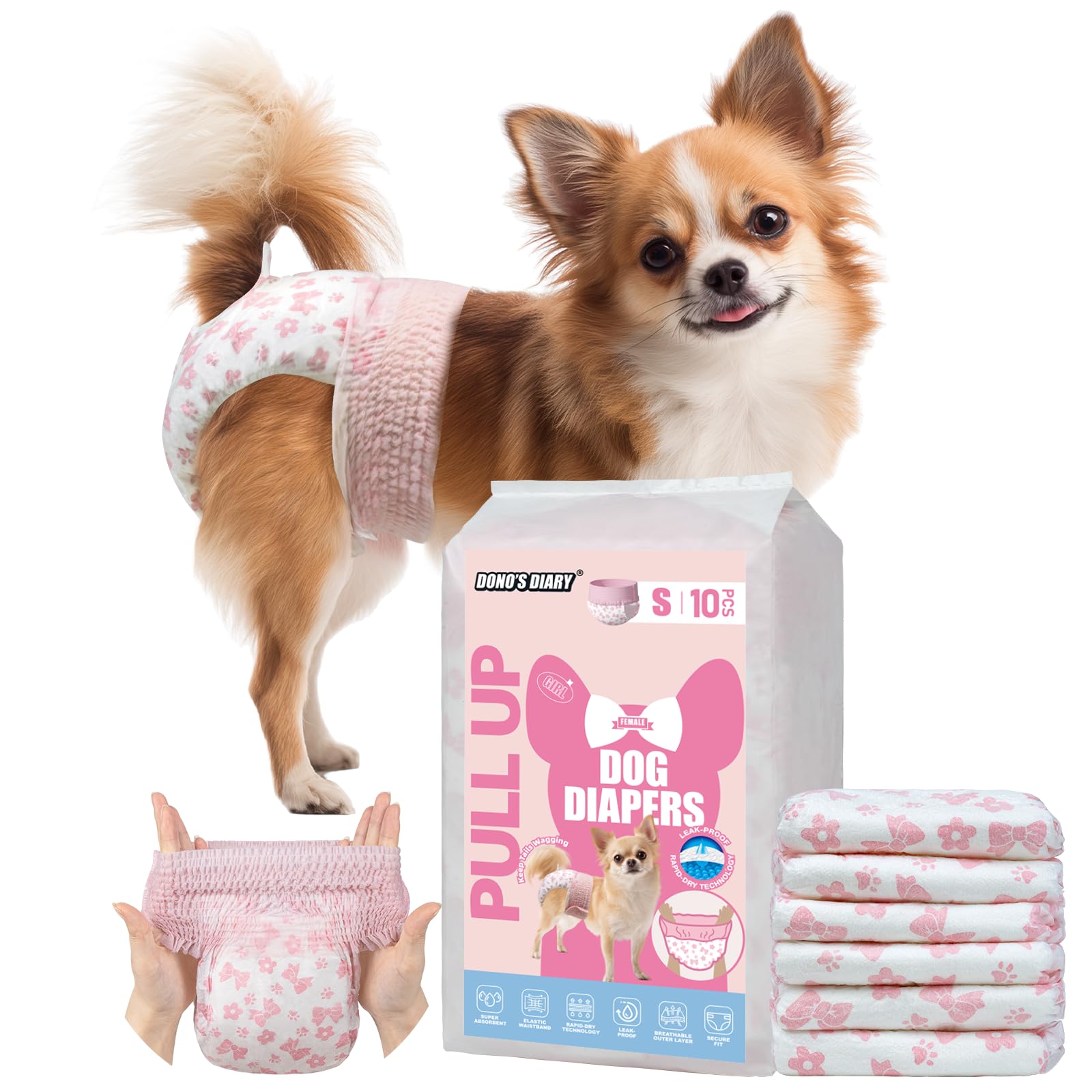 Dono Hondenluiers vrouwelijk-60 stuks, wegwerpluiers voor honden met nattigheidsindicator, super absorberende lekvrije huisdier puppy luier voor vrouwelijke honden bij plassen of oudere incontinentie Dono Hondenluiers vrouwelijk-60 stuks, wegwerpluiers voor honden met nattigheidsindicator, super absorberende lekvrije huisdier puppy luier voor vrouwelijke honden bij plassen of oudere incontinentie