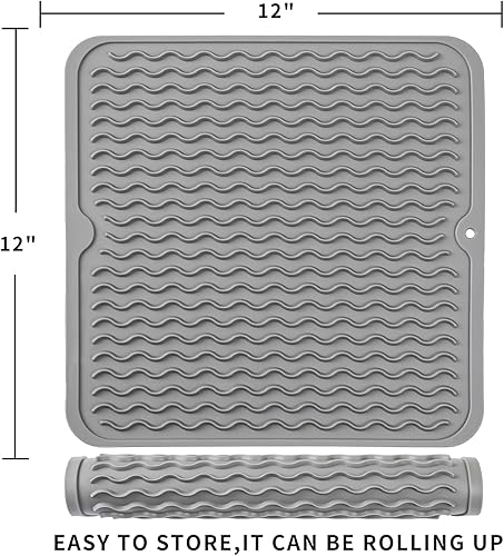 Miniatura 510 de Tapete de silicona para secado de platos para múltiples usos, fácil de limpiar, ecológico, resistente al calor, tapete de silicona para encimera