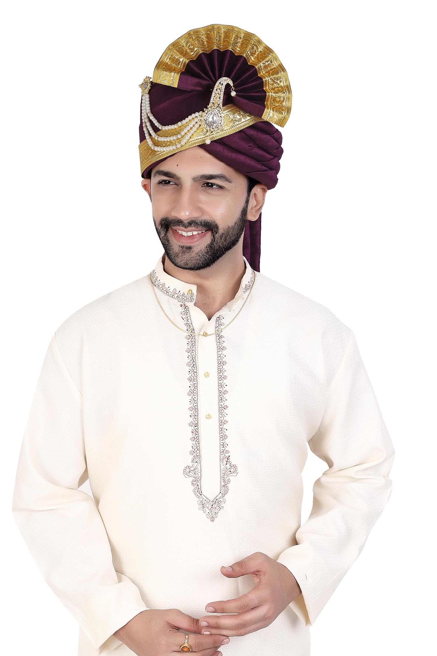 priyakant safawala Men's Traditional Wedding Collection Dupion Handcrafted Safa (Pheta/Pagdi/Turban) for Wedding and Engagement Use It [Free - Size, Adjustable System]-picture-32