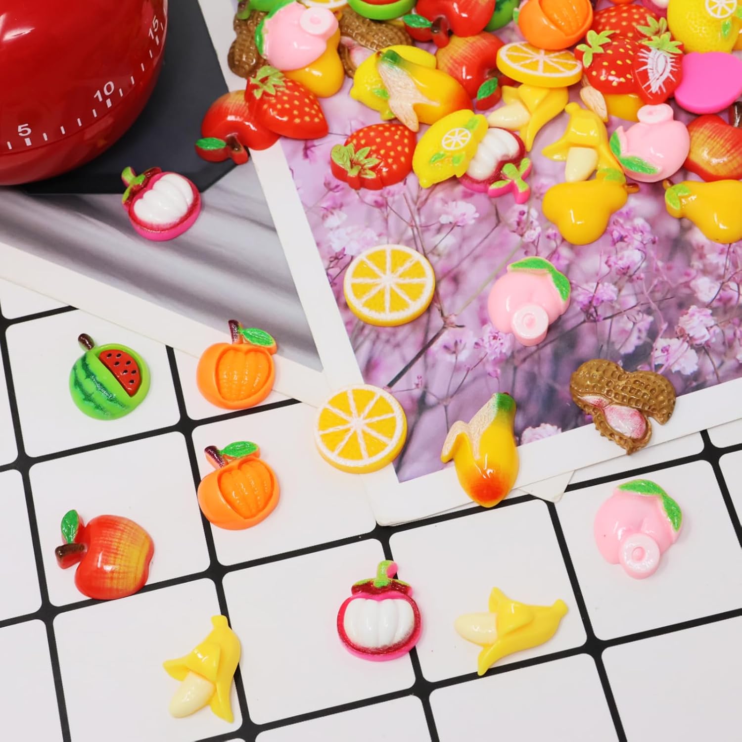 Honbay 72PCS Simulated Fruit Flatback Resin Charms Cute Fruit Slime Charms Strawberry Lemon Resin Embellishments Tomato Peach Banana Resin Cabochons Beads Crafts Jewelry Making Decoration Accessories - Image 3