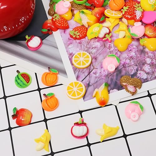 Miniatura 3 de Honbay 72 dijes de resina de imitación de frutas con parte trasera plana, lindos dijes de limo de frutas, adornos de resina de limón, tomate,