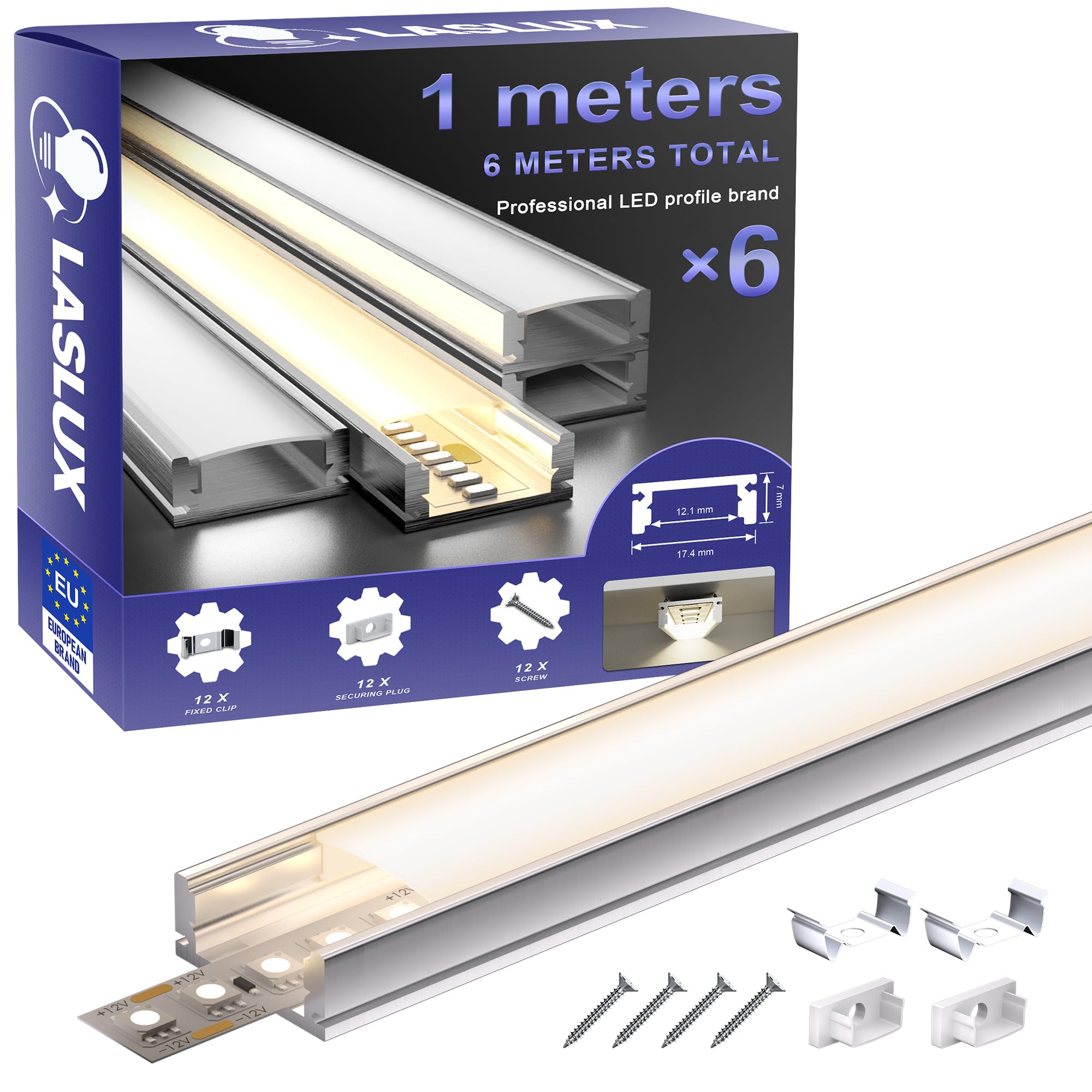 LED Perfil U forma de Aluminio para Tira Canaleta con Difusor Opaco y Transparente Empotrable (U-form, 6×1 Meter)