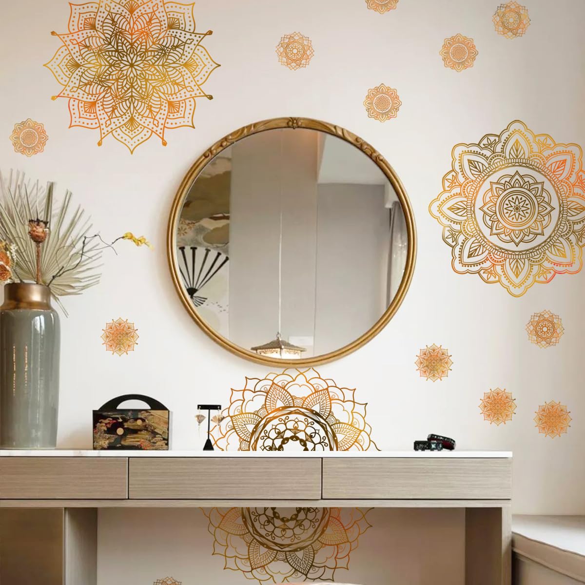 HGDESIGN Mandala Wall Sticker Blue Black (WxH) 78x40cm for Living Room Bedroom Wall Sticker Boho Style Picture Entrance Yoga Decor - Image 2