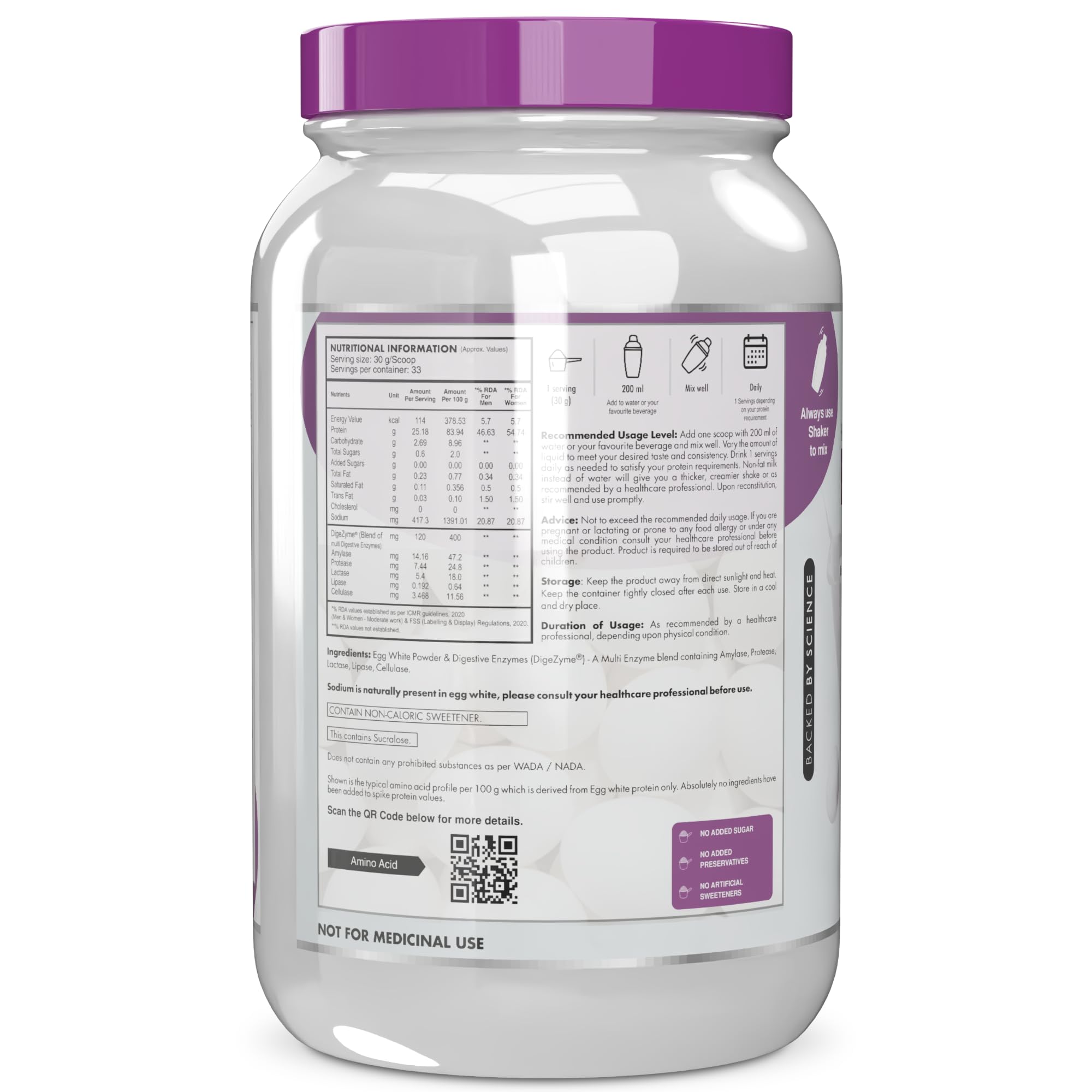 HealthyHey Nutrition 100% Egg White Protein - Low in Purine - Instant Mix - 80% Protein - Non GMO & Lactose Free - 1Kg (Unflavoured), 33 Servings 1
