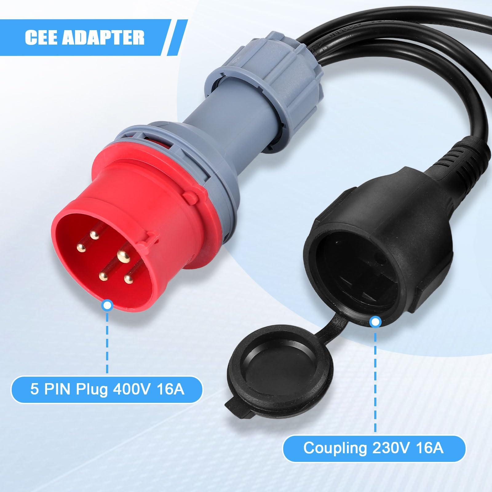 Starvortex CEE Adapter Starkstrom Verteiler 400V Stecker 16A auf 3X230V Schuko Kupplung, 16A Verteiler mit Klappdeckel & Schutzkontaktstecker IP44 für Caravan, Industrie & Außenbereich