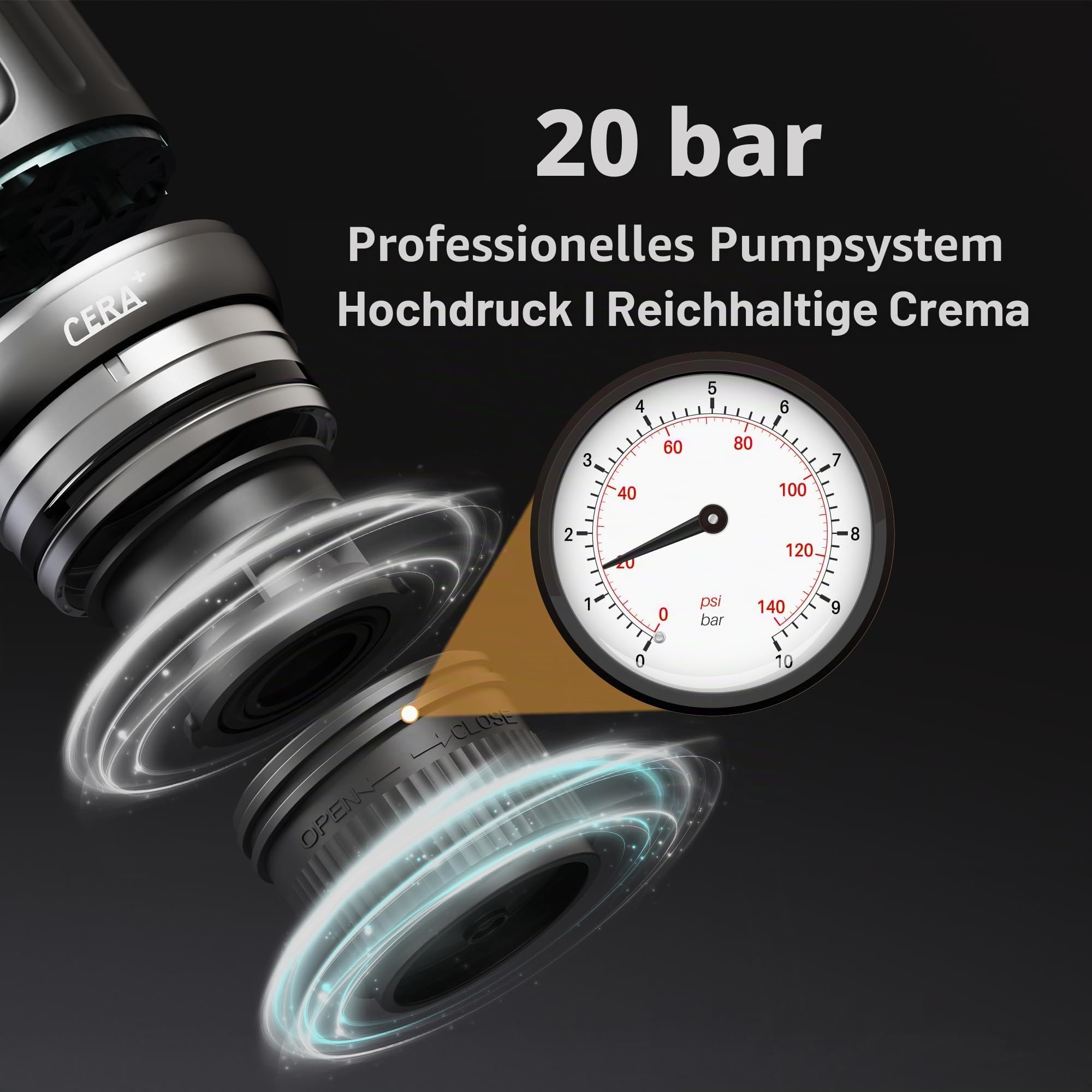 CERA+ CERApresso Tragbare Espressomaschine 20 Bar für NS-Kapseln & Gemahlenen Kaffee, Elektrische Reisekaffeemaschine