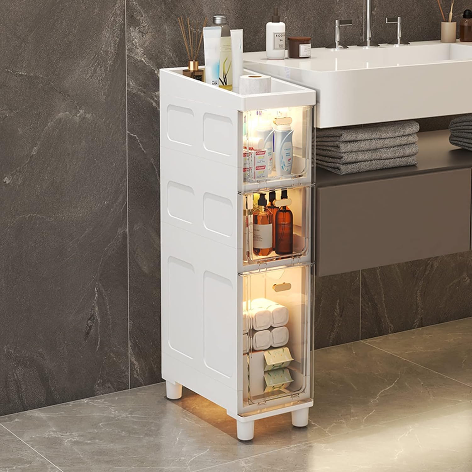 Cassettiera in plastica con ruote, carrello con 4 cassetti per organizzare bagno, camera da letto, ufficio e soggiorno