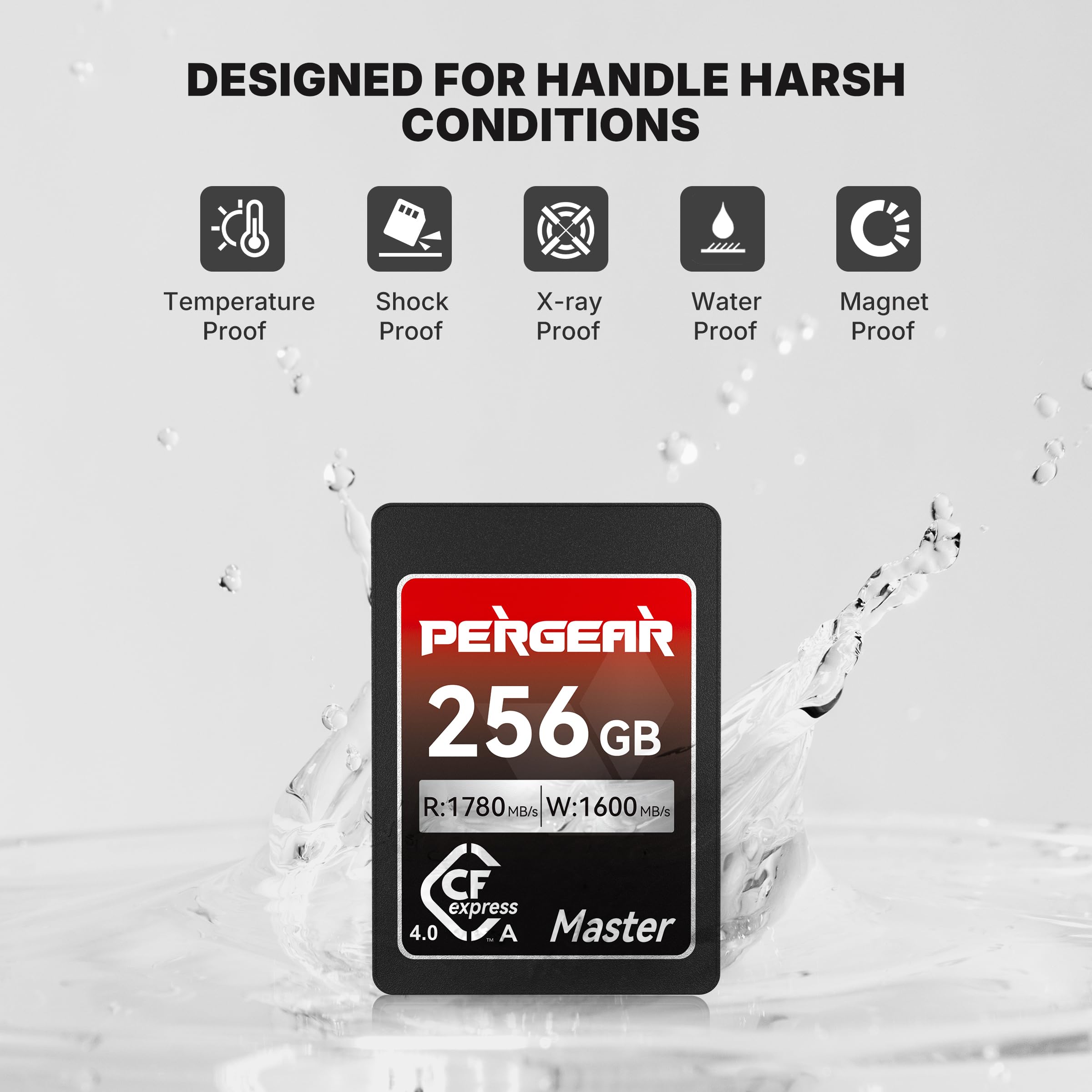 Pergear Scheda di memoria CFexpress 4.0 da 256 GB, velocità di lettura fino a 1780 MB/s, velocità di scrittura 1600 MB/s per 4K 120P, 8K 30P (confezione da 2) Master Series, compatibile con fotocamere