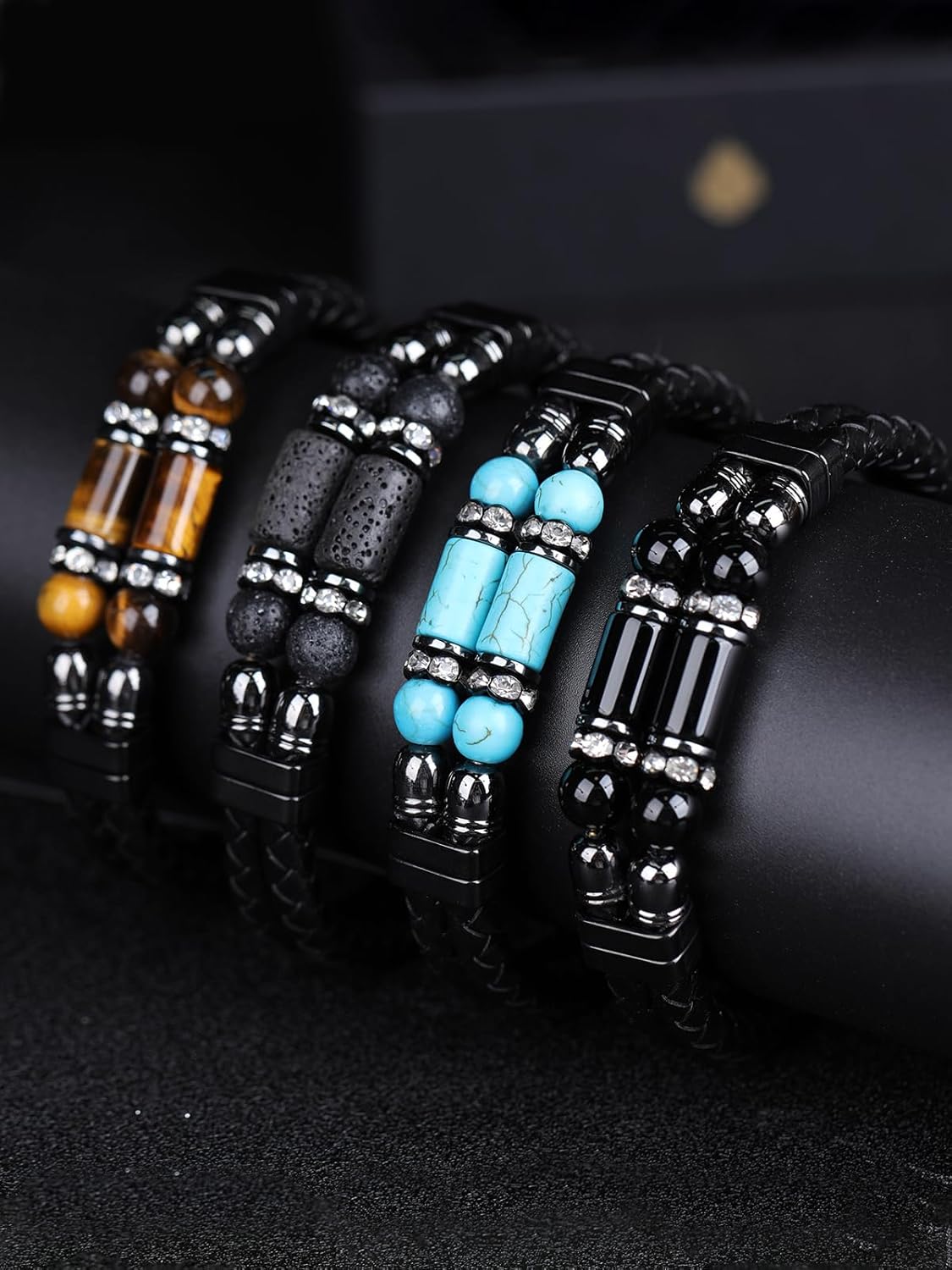 Mens Leather Turquoise/Tiger Eye/Obsidian/Lava Stone Bracelet–Braided Multi‑Layer Wristband Cuff Bangle Barcelet–Jewelry Box and Pouch Packing - Image 7