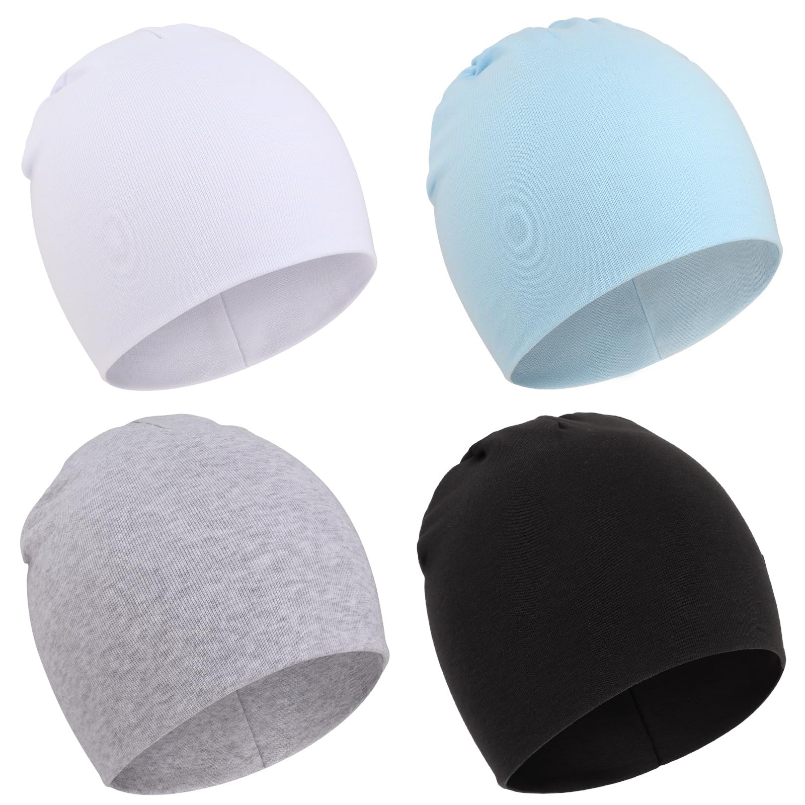 DRESHOW 4 Stücke Unisex Mütze Hut Junge Mütze Frühling Mützchen Kleinkind Wendemütze Jersey Slouch Beanie Bekleidung Unisex Infant Hut Kindergarten Mütze