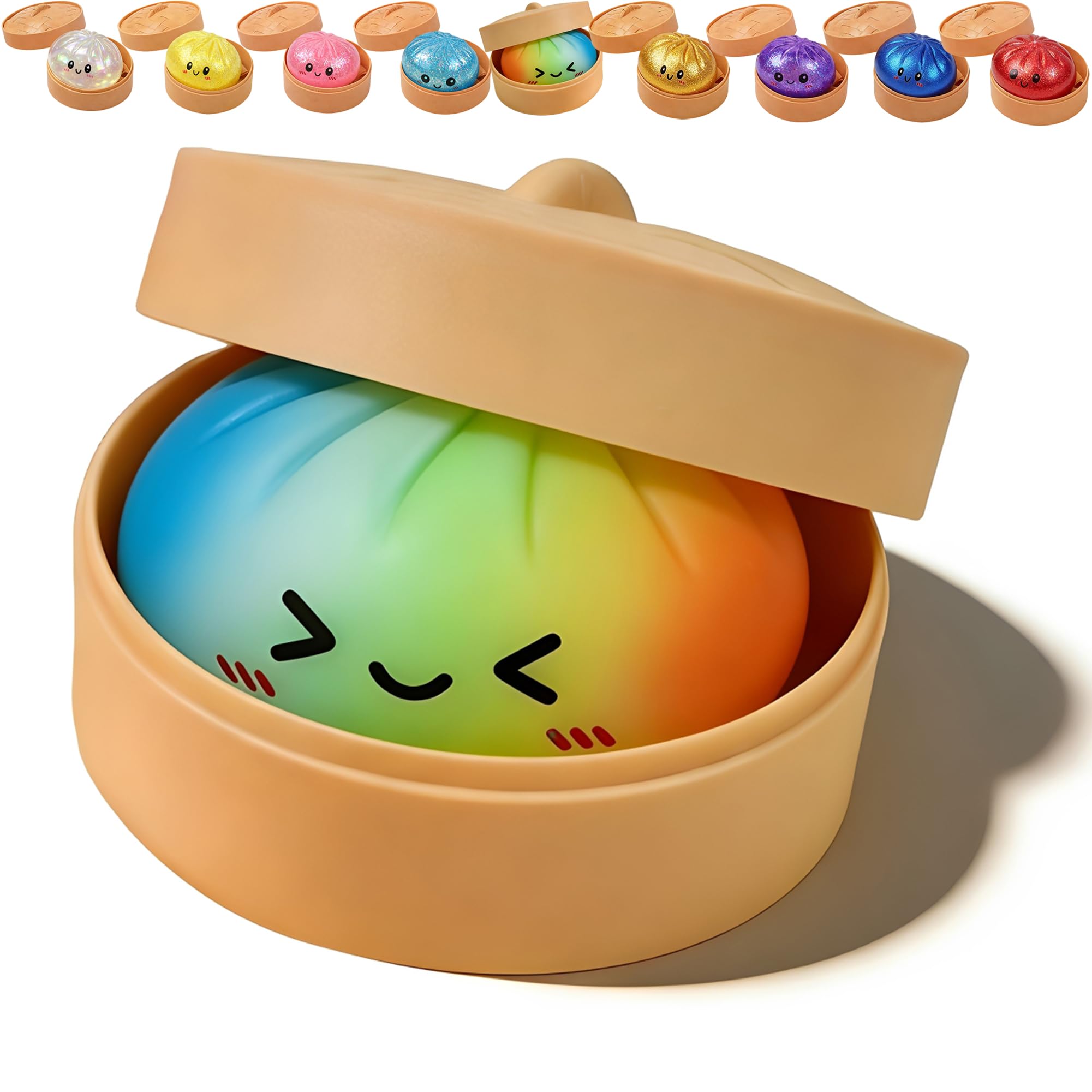 Glitter Dumpling Squishy, 2026 New Colorful Dumplings Squishies with Box, Soft Sensory Squeeze Toys for Adults Stress Relief (Colorful)