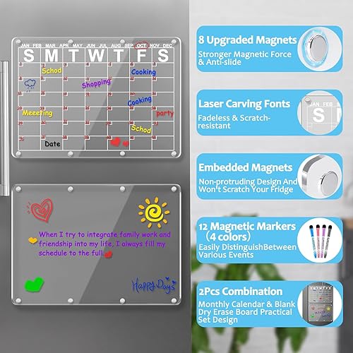 Miniatura 2 de Calendario magnético acrílico para refrigerador, 2 piezas de acrílico transparente de borrado en seco, calendario magnético para refrigerador,