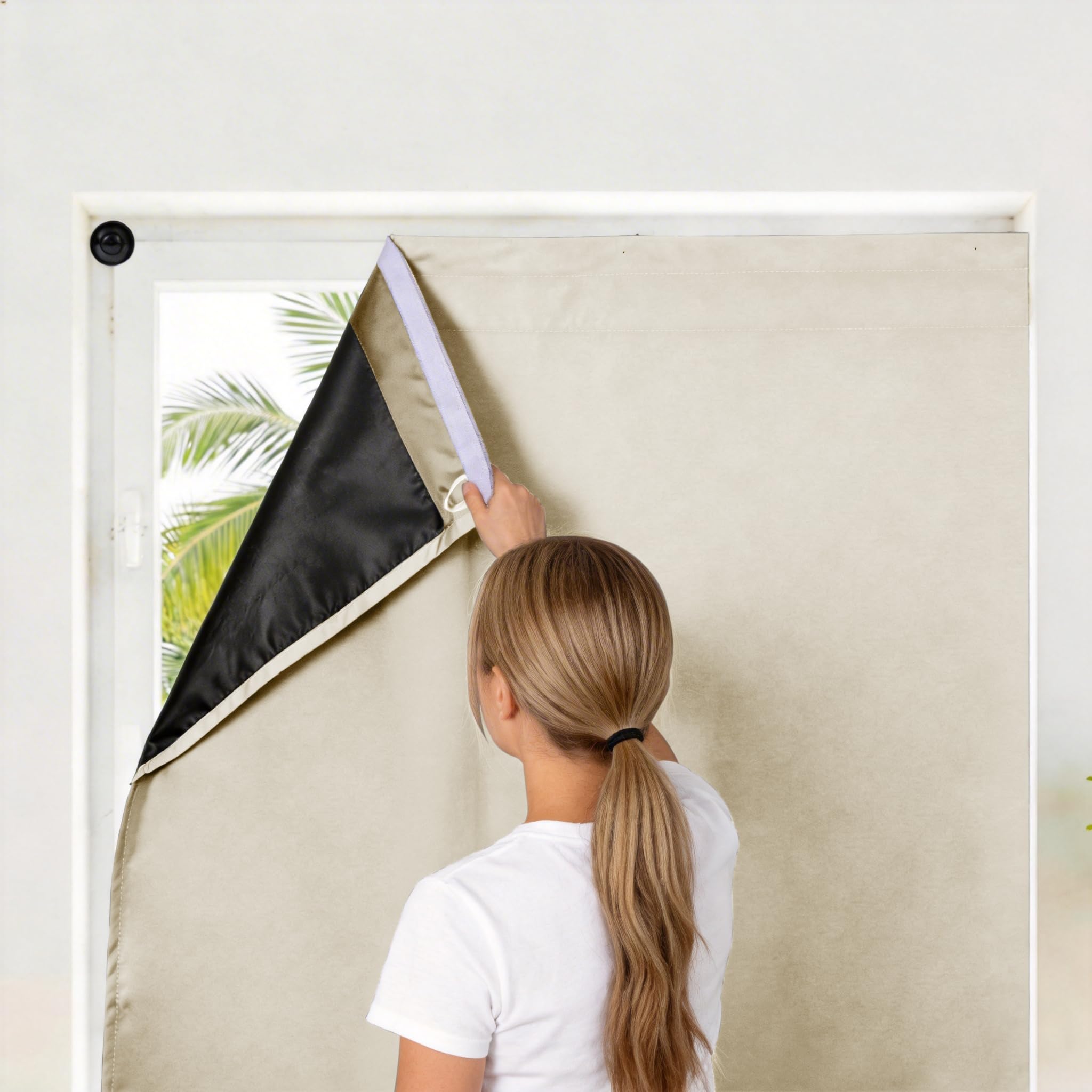 Self Adhesive Portable Blackout Curtains,Temporary Blackout Blinds No Drill Stick On Room Darkening Black Out Window Cover with Suction Cups for Bedroom,Apartment,Travel (Beige, 60W x 180H cm)