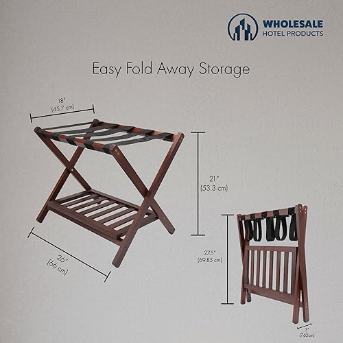Miniatura 3 de Portaequipajes plegable de madera de goma prémium para habitación de invitados o dormitorio, soporte de maleta de madera totalmente montado, muebles