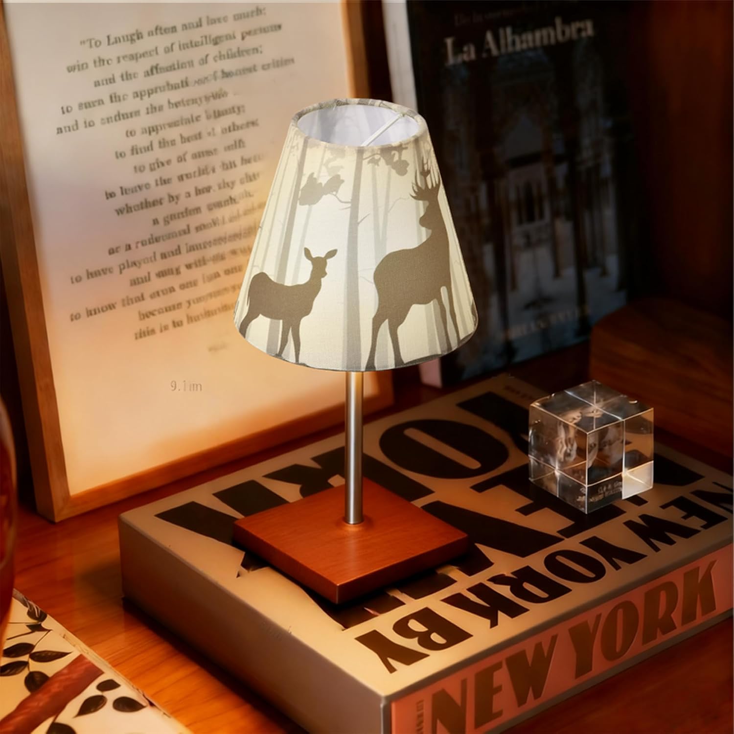 Chandelier Shades Set of 6 Clip-On,Small Empire Lamp Shades Printed Fabric 3.1" x 5.9" x 5.1" for E12 Candelabra Bulbs, Forest Deer Silhouette for Chandeliers, Wall Sconces, Table Lamps