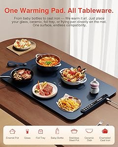 Warming Mat for Food, iTRUSOU Electric Warming Tray 99H Continuous Heat,7 Temp Settings,Patented Full-Surface Heating,F/C Switch,Flexible Roll-Up Food Warmers for Parties Buffet,Everyday Use