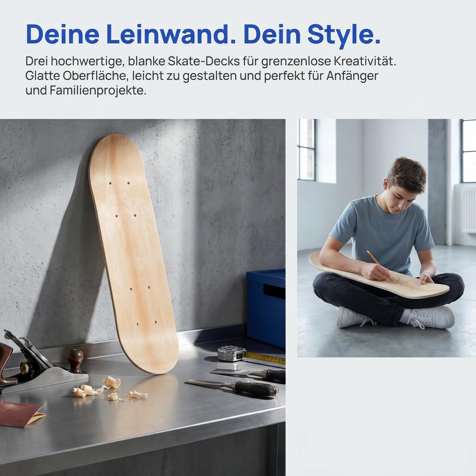 Didiseaon Skateboard Decks zum Selbermachen 3 Stück Packung Doppelte Tail Glatte Oberfläche 43cm Blanke Skateboards für Anfänger und Familienaktivitäten