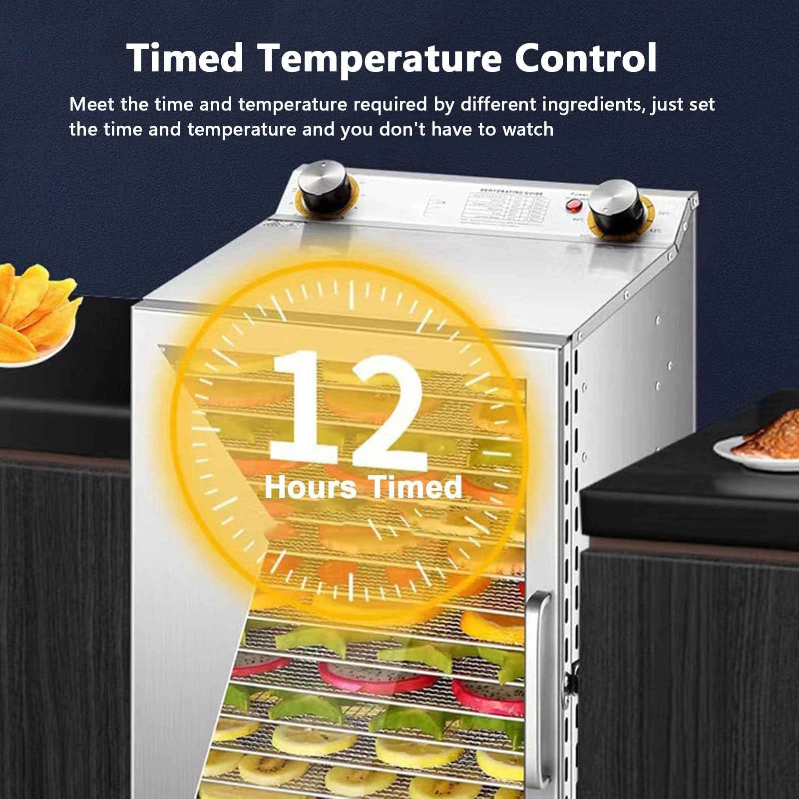 Secador De Alimentos De 18 Niveles con Control De Temperatura, Deshidratador De Frutas, Carnes Y Verduras, Deshidratador De Flores, Equipo De Secado De Acero Inoxidable,(6To Piso)