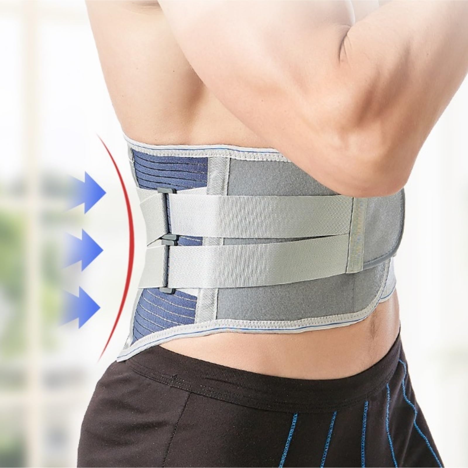 Rückenstützgürtel für Sport Lendenwirbelstützgürtel-Rückenstütze Mit Abnehmbaren Doppelzuggurtpolstern Und Stahlschienen Rückenbandage Rückengürtel(L)
