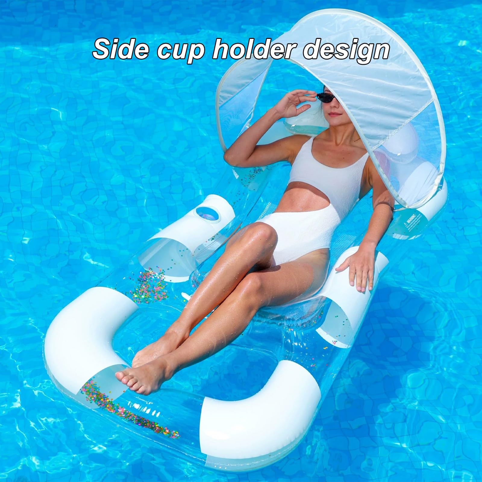 Bouee Piscine, Matelas Piscine Gonflable | Équipé d'un pare-soleil amovible et d'un porte-gobelet, conception de drainage en maille inférieure