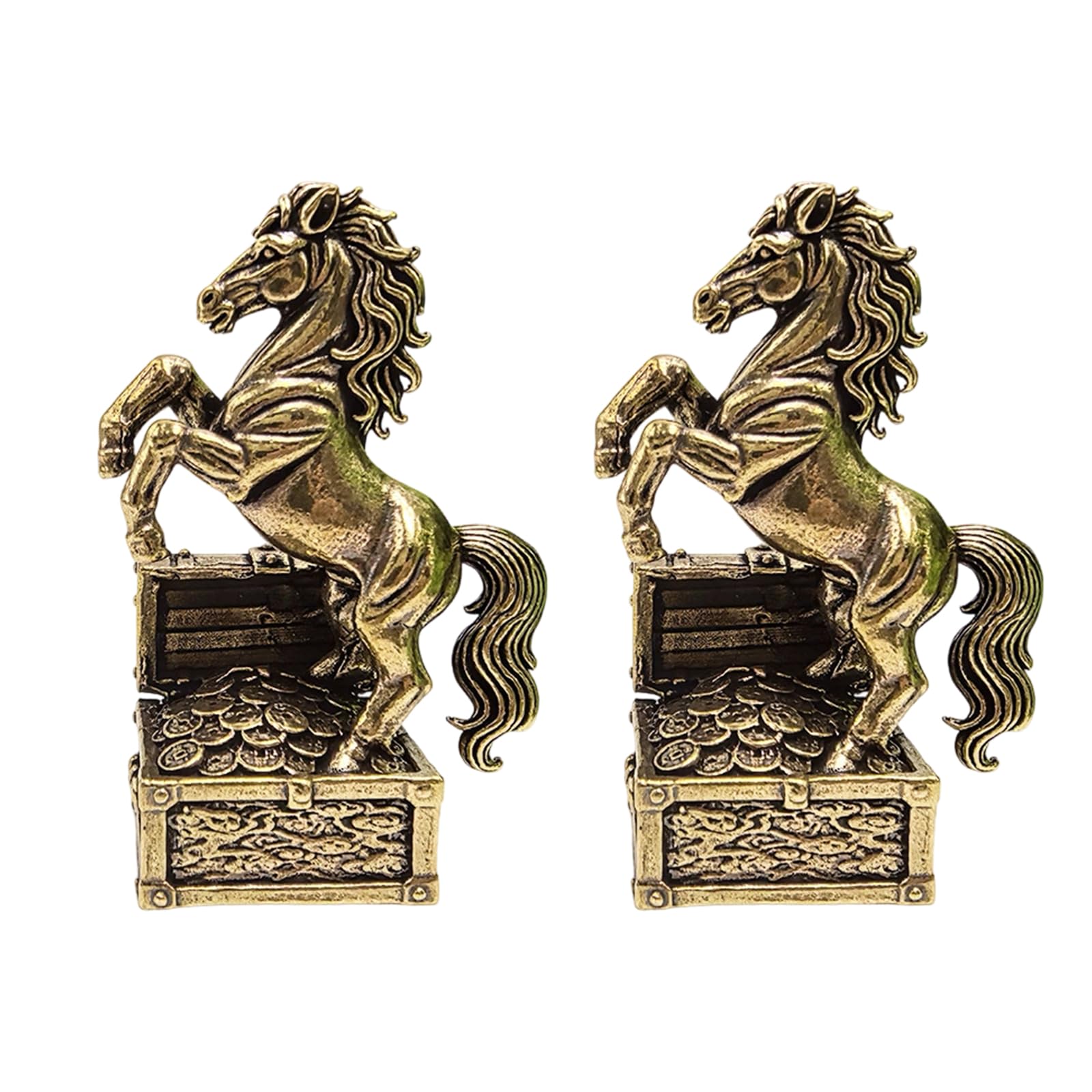 Msioytog Chinese Metal Horse Sculpture with Treasure Box Perfect Feng Shui Horse and Treasure Box Statue