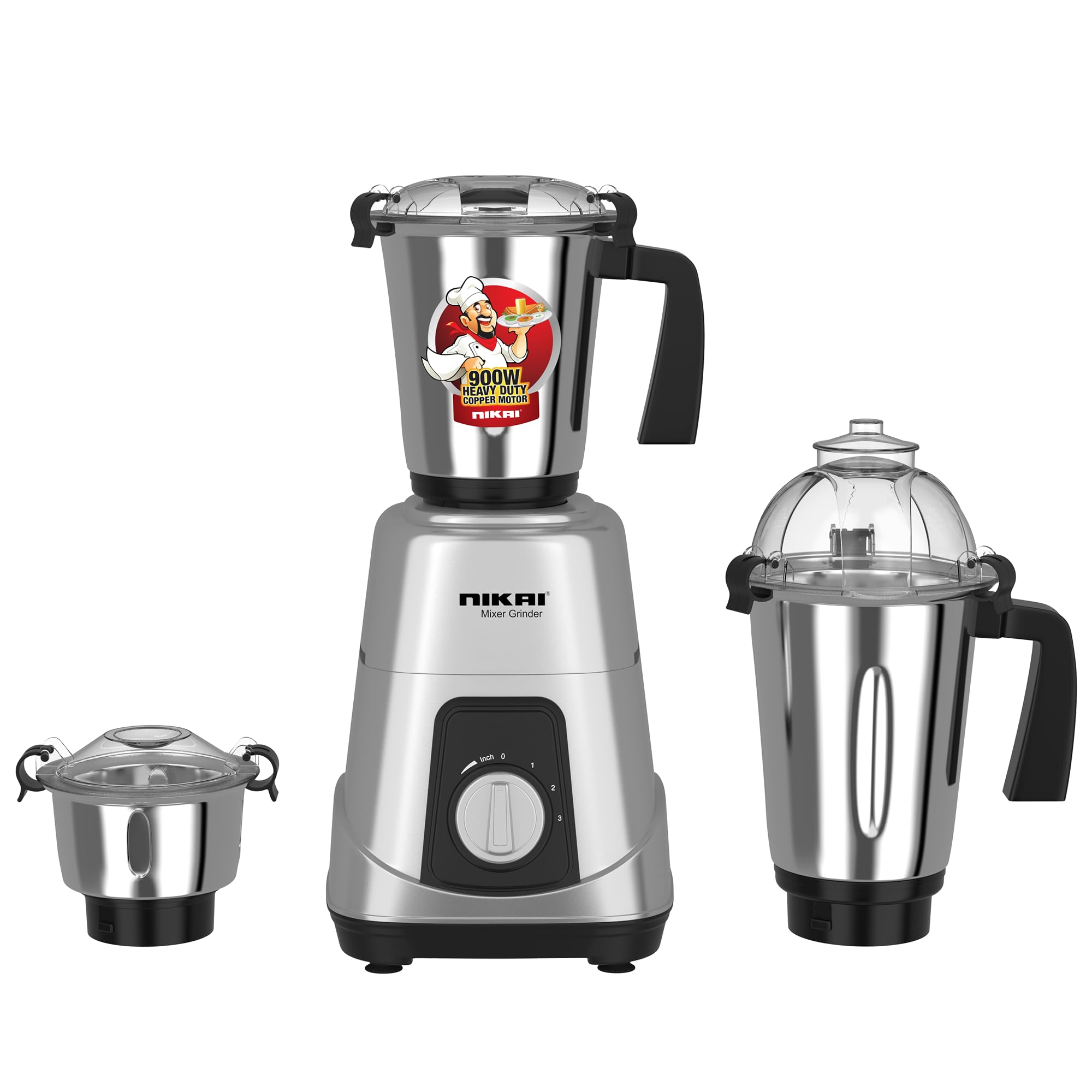 3-in-1 Blender – 900W Heavy Duty Motor, 1.5L, 1L & 400ml Stainless Steel Jars, 3 Speeds with Pulse, Durable ABS Body, Made in India - NB984A2 years warranty