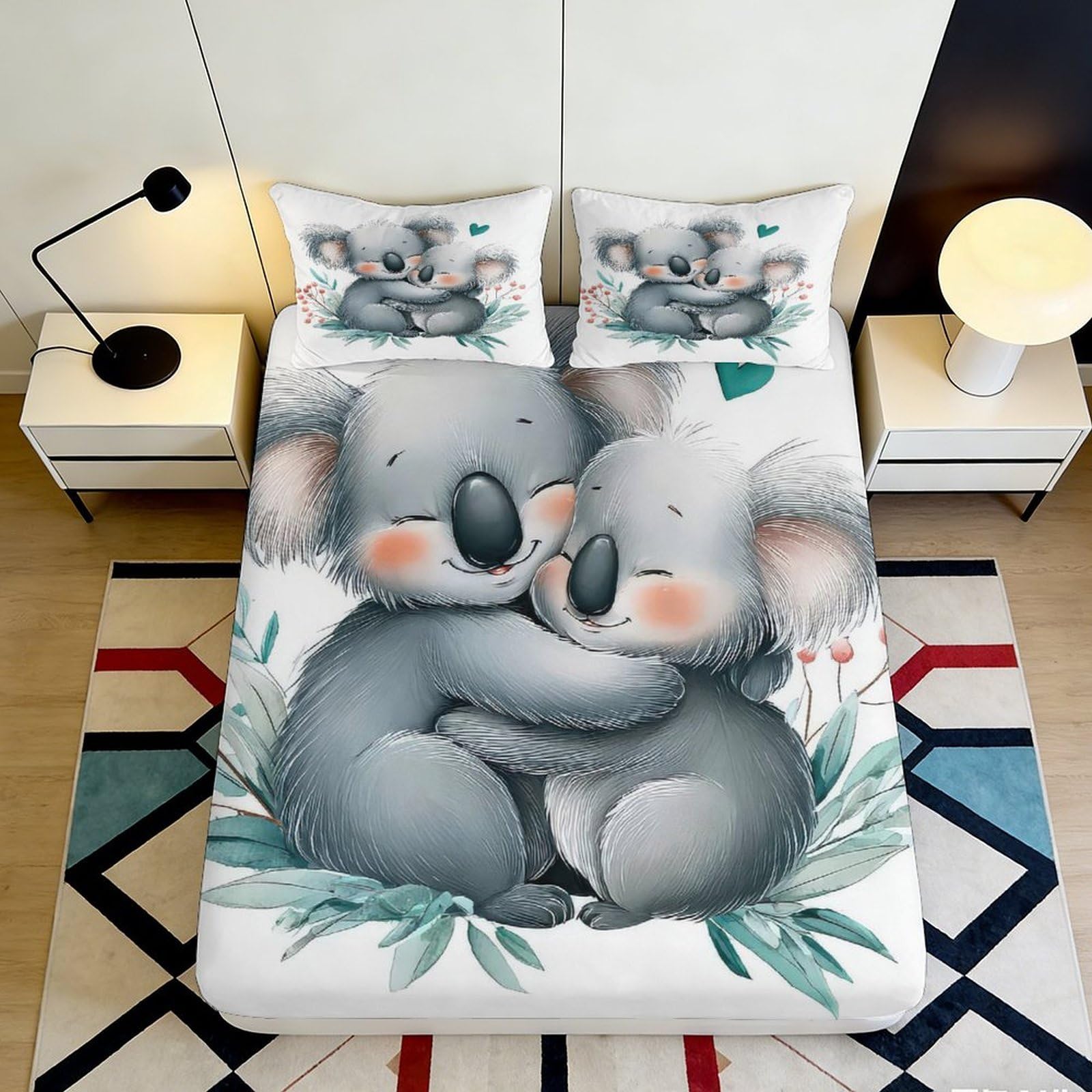 3D Printed Koala Pattern Fitted Sheet Microfiber for Adults Teens Bedroom Bedding Set Deep Pocket Koala Mattress Fitted Cover 140x200x25cm