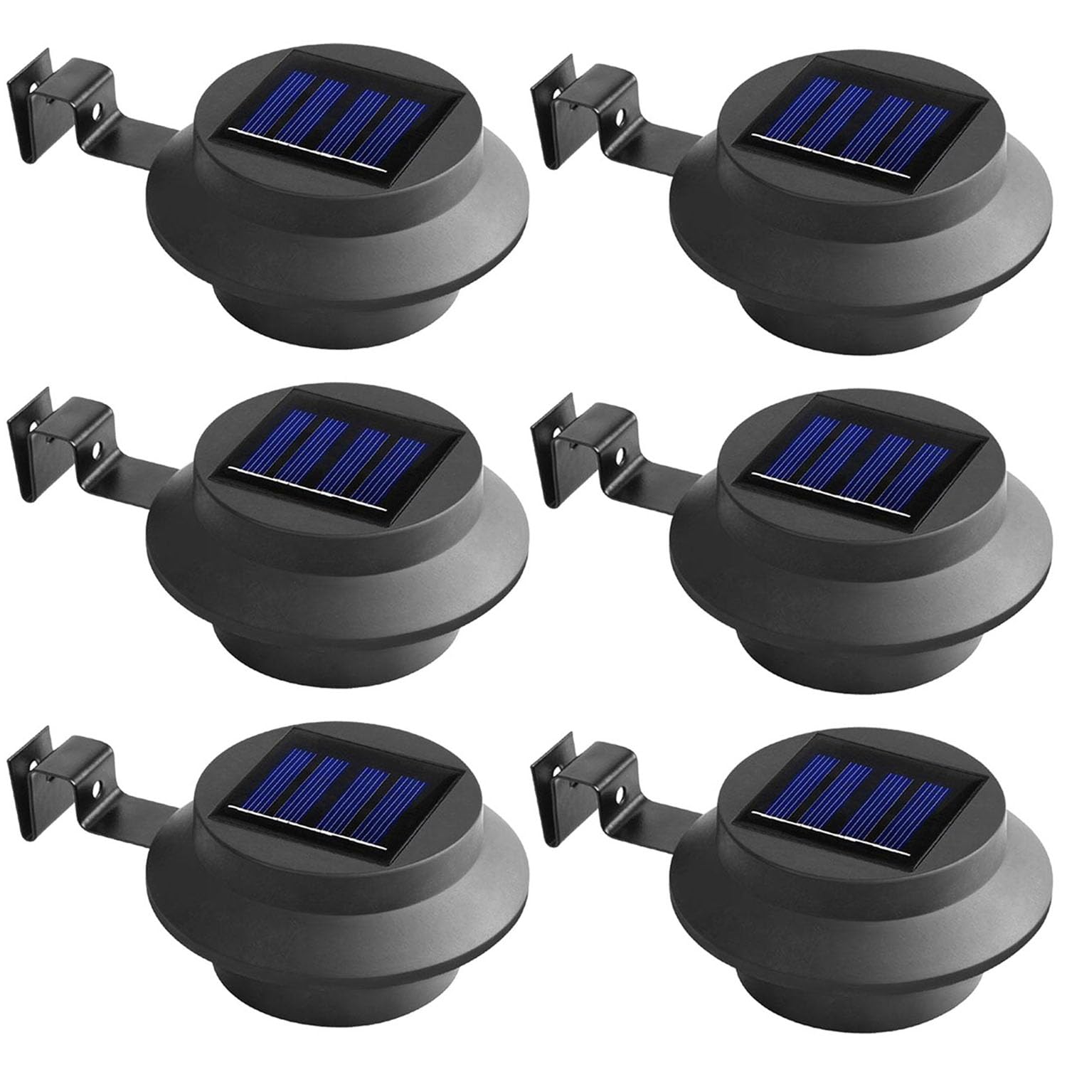 Livhome Black Solar Powered Led Fence & Gutter Lights, Super Bright 3 Led Outdoor Lamps With Mounting Brackets, Automatic Dusk To Dawn Weather Resistant Security Lighting No Wiring Required (, 6 Pack)