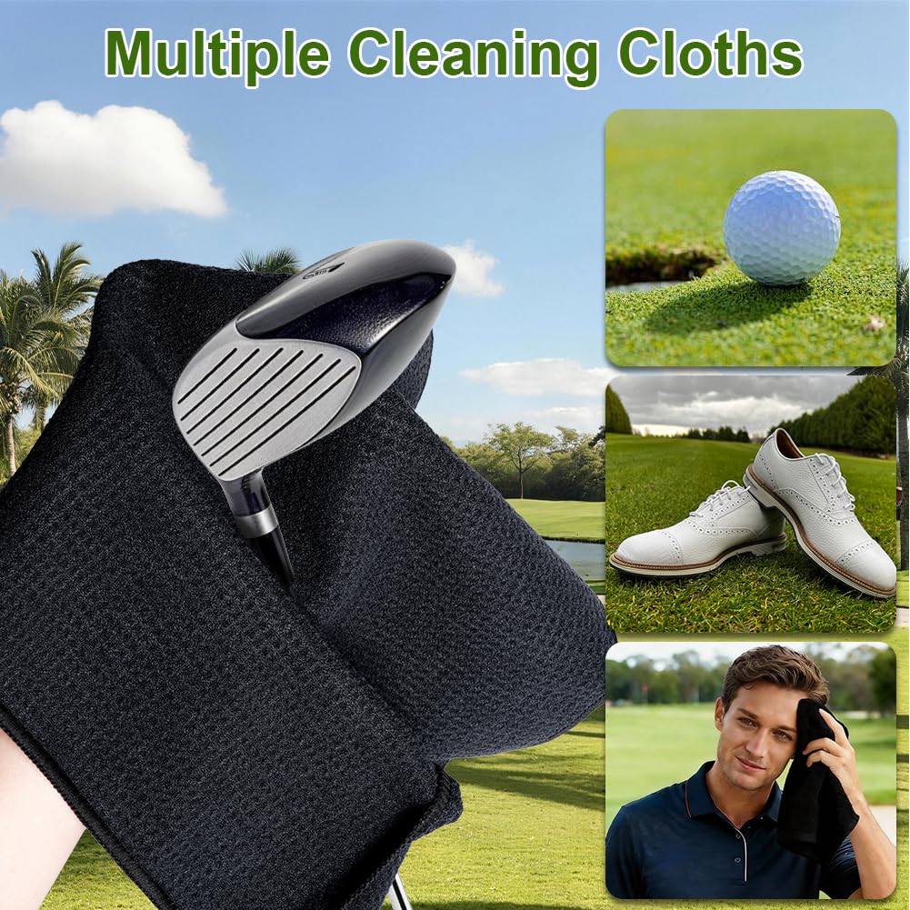 Vicloon Kit de Limpieza para Golf,Cepillos Limpiadores de Toallas de Golf,Herramientas de Limpieza de Golf Cepillo con Afiladora de Ranura de Golf,Club Cleaning Brush,Towel - 4