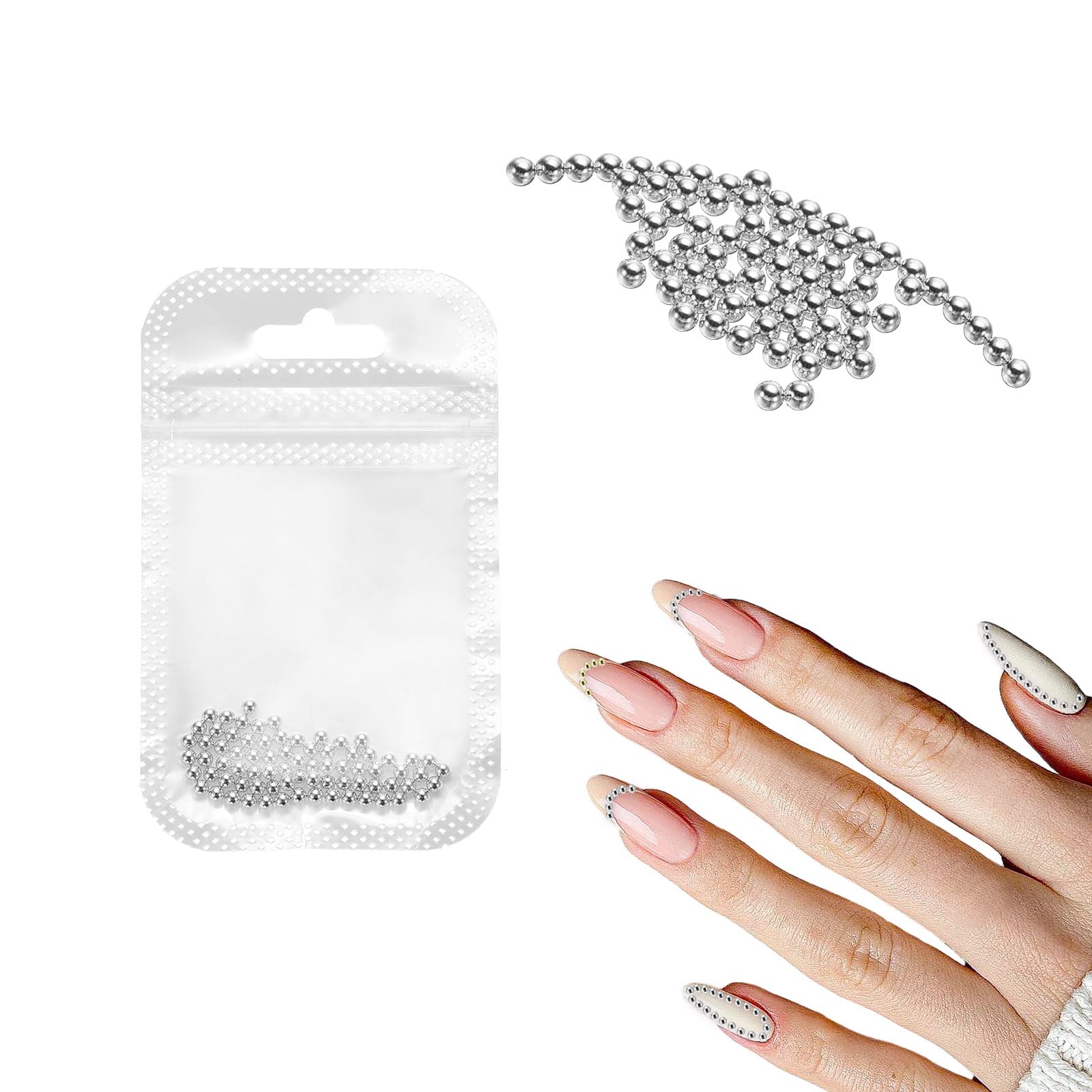 QUARKZMAN Perline Per Unghie 0.1" (2.5mm) Mini Perle Metalliche 3D Per Unghie A Pallina Con Borsa Per Decorazione Fai Da Te Per Unghie, Tono Argento
